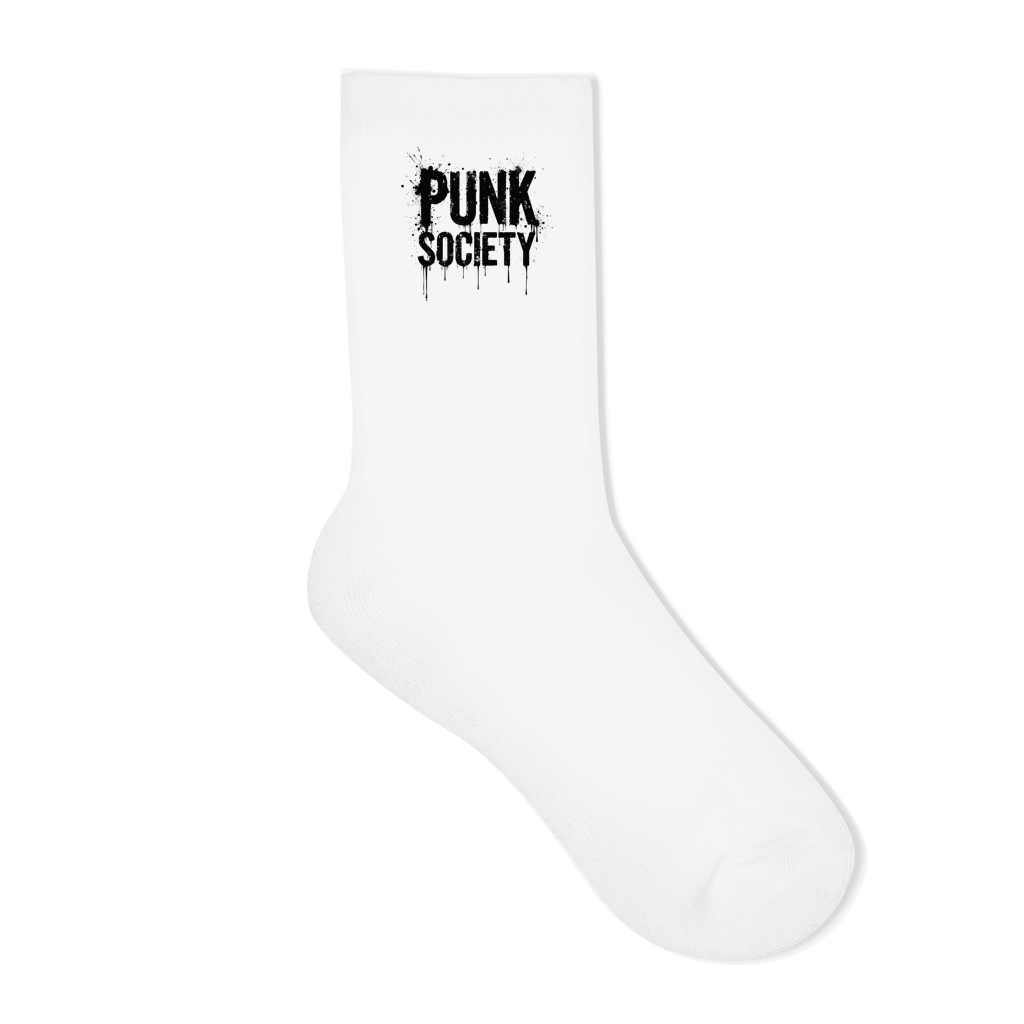Punk Socken "Punk Society" - weiße Crew Socken im Grafitti Style Printegy