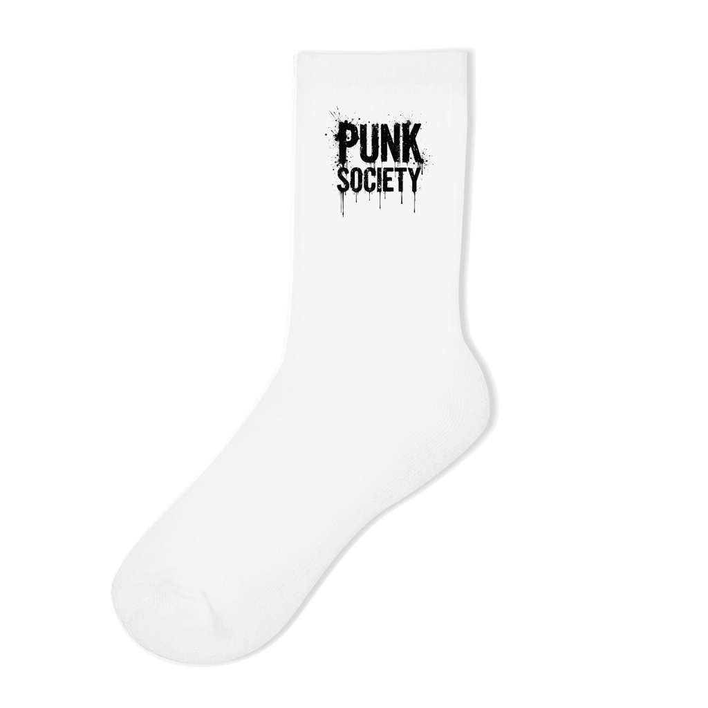 Punk Socken "Punk Society" - weiße Crew Socken im Grafitti Style Printegy