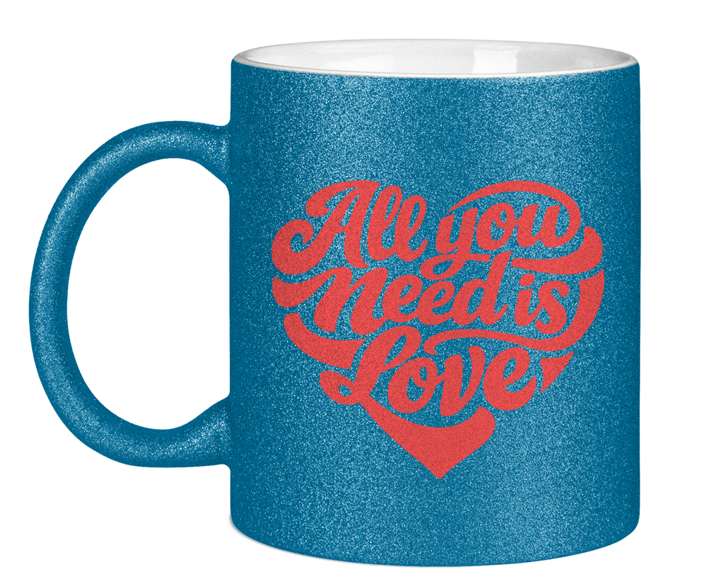 Glitzertasse All you need is love Printegy