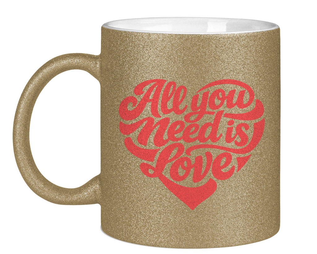Glitzertasse All you need is love Printegy