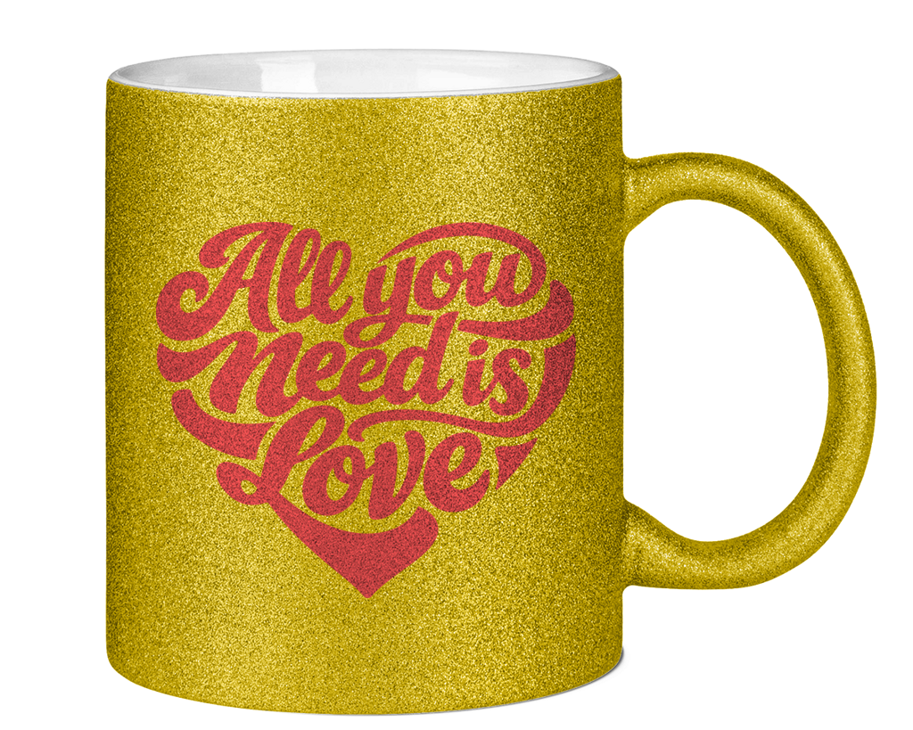 Glitzertasse All you need is love Printegy