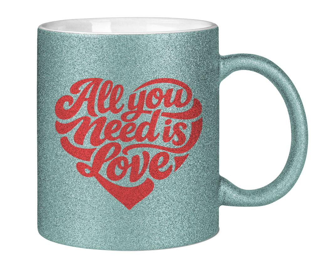 Glitzertasse All you need is love Printegy