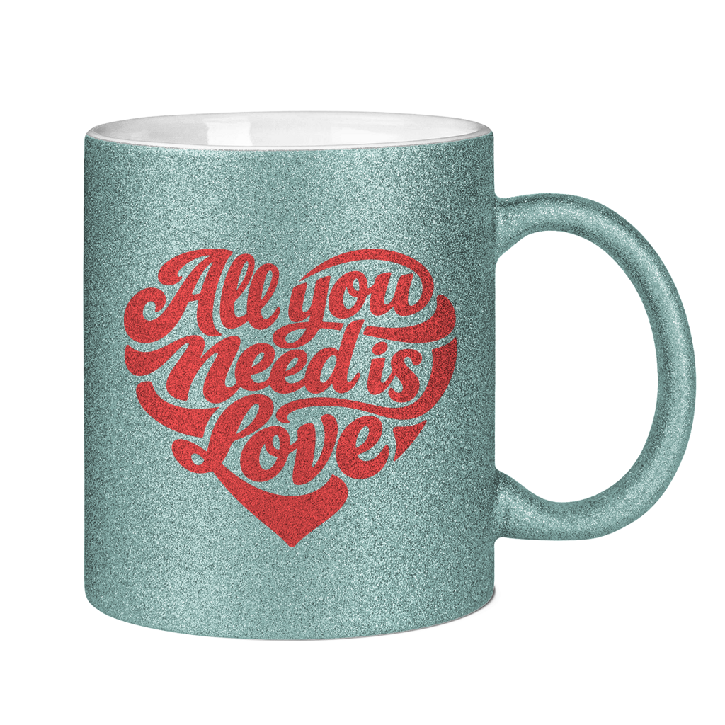 Glitzertasse All you need is love Printegy