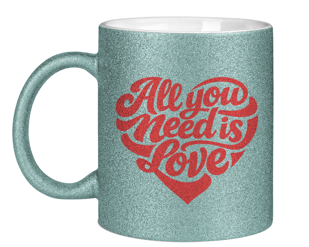 Glitzertasse All you need is love Printegy