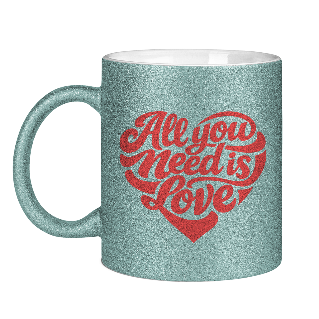 Glitzertasse All you need is love Printegy