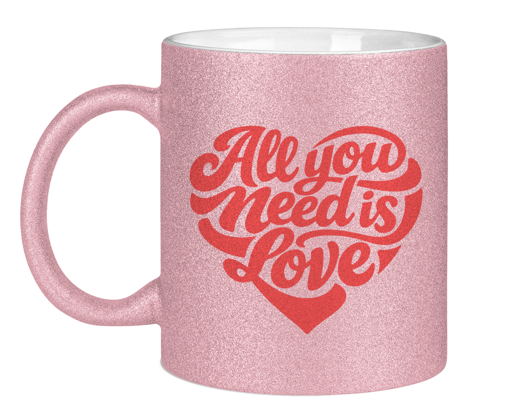 Glitzertasse All you need is love Printegy