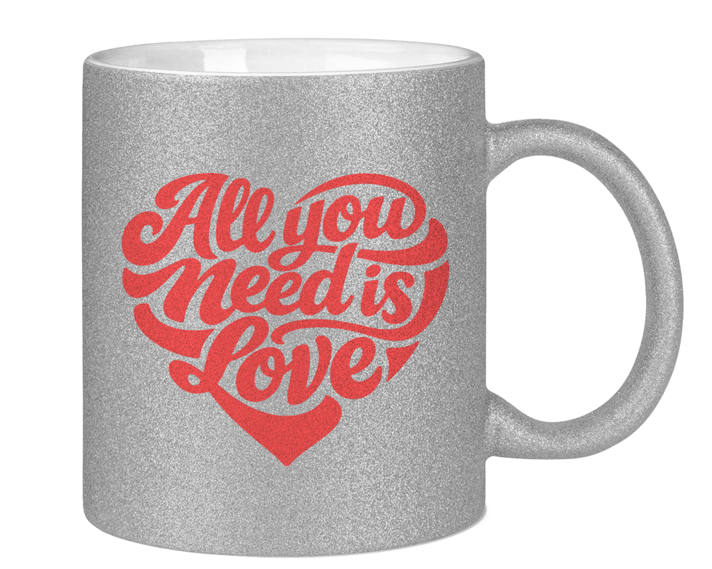 Glitzertasse All you need is love Printegy