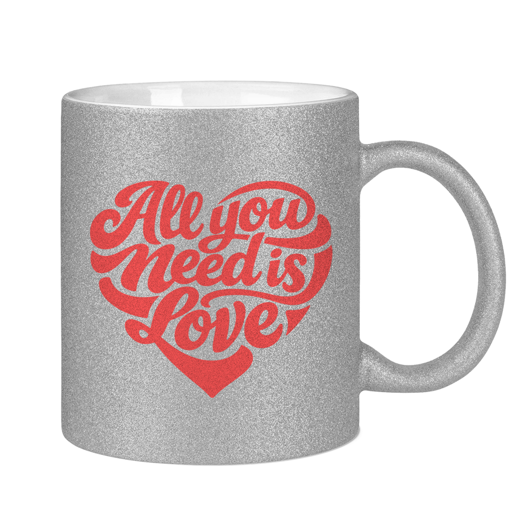 Glitzertasse All you need is love Printegy