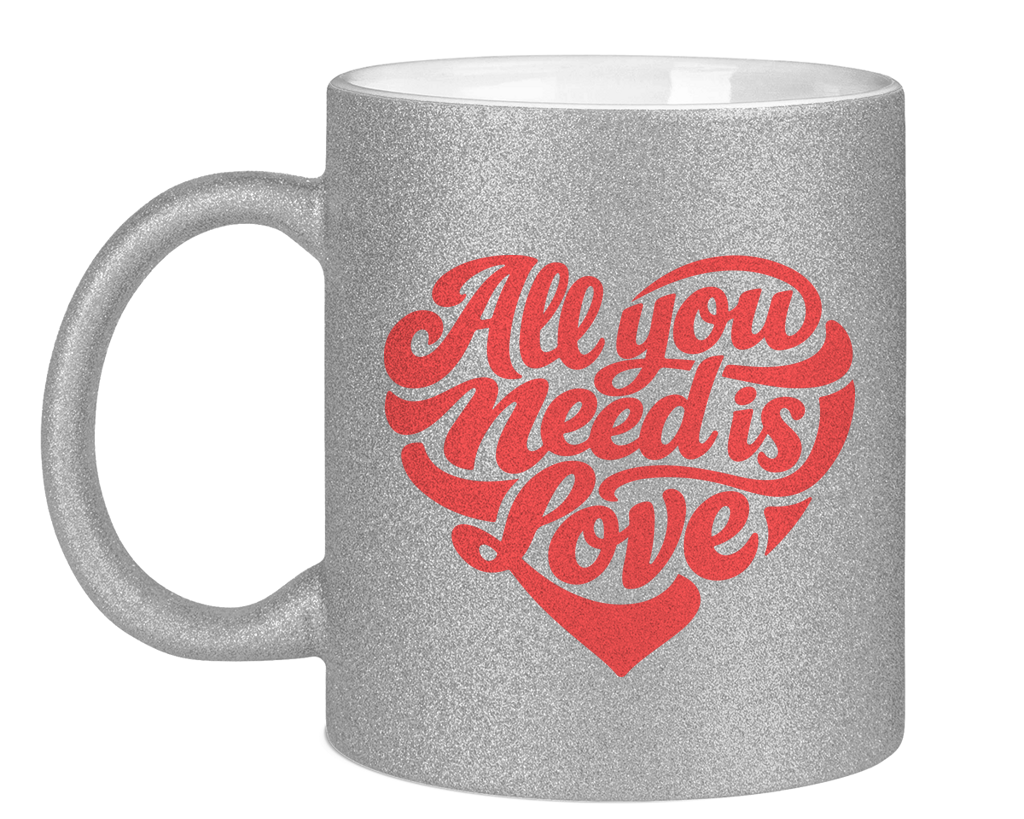 Glitzertasse All you need is love Printegy