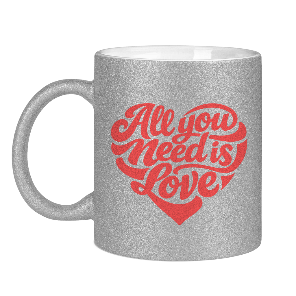 Glitzertasse All you need is love Printegy
