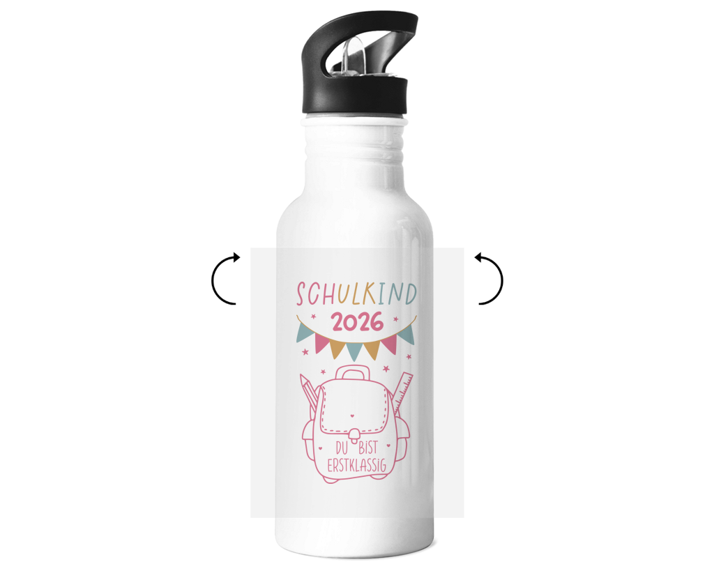 Trinkflasche Einschulung | Flasche Schulanfang | Geschenk Einschulung Kita | zwei Motive auf einer Flasche Printegy