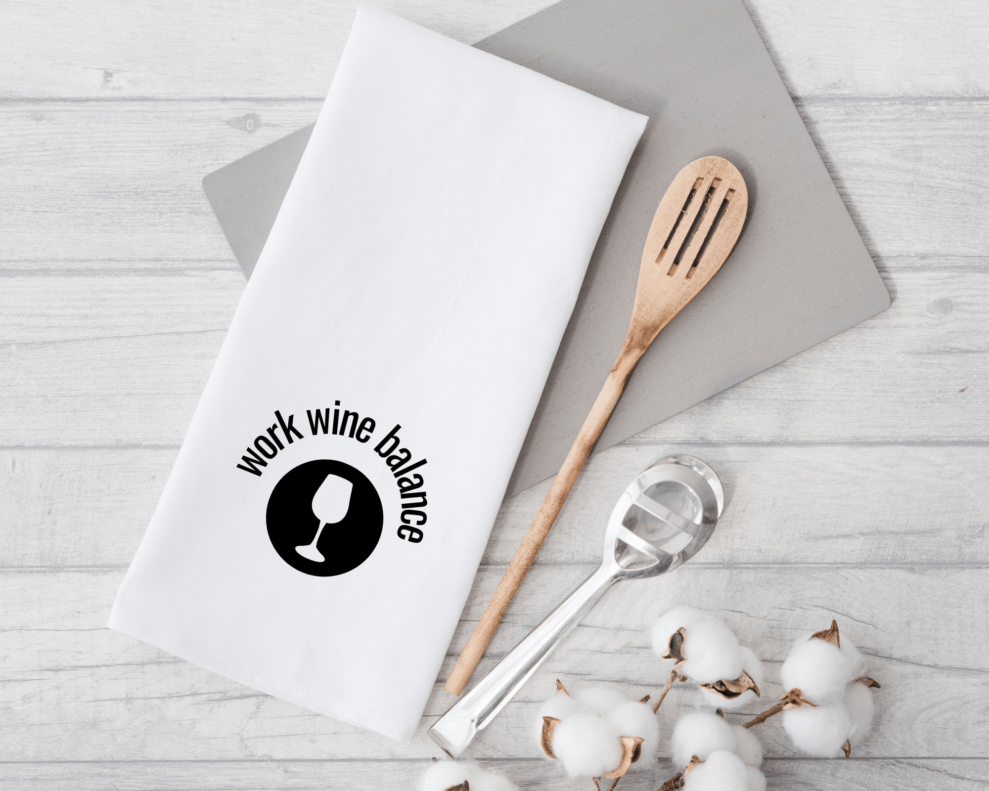 Geschirrtuch | work wine balance | lustiger Spruch - Roo's Gift Shop