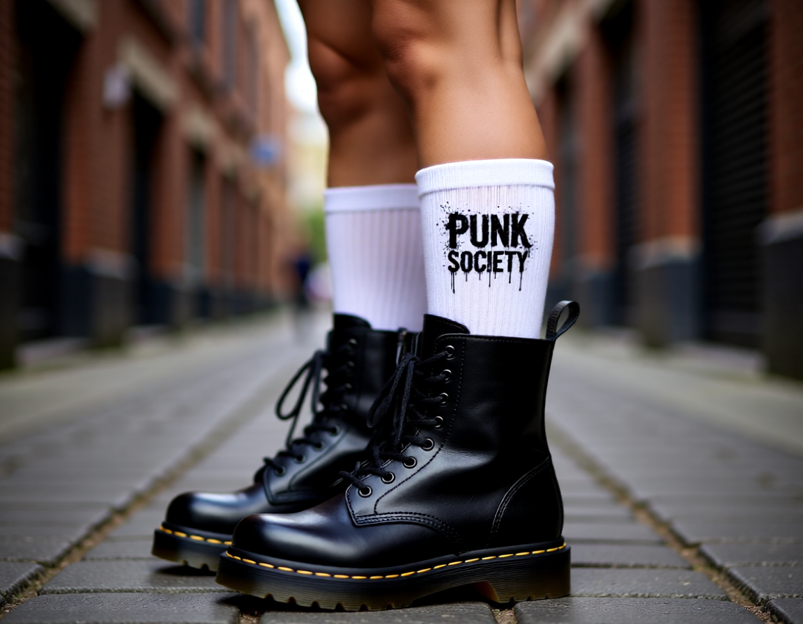 Punk Socken "Punk Society" - weiße Crew Socken im Grafitti Style Printegy