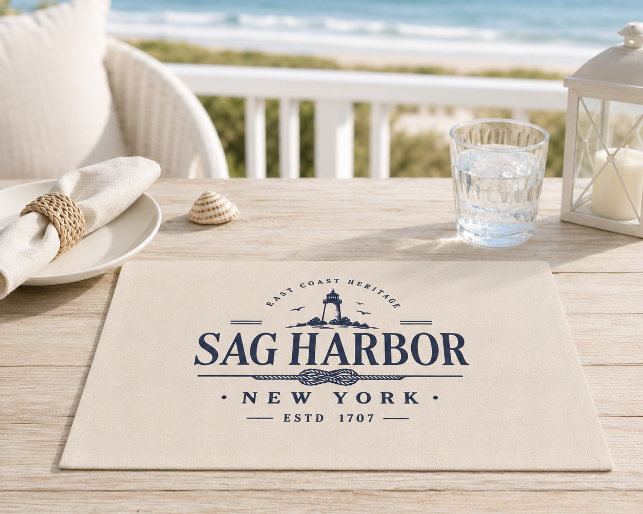 Tischset „Sag Harbor New York“ – maritimes Tischset in Leinen-Optik | 2er-Set Printegy