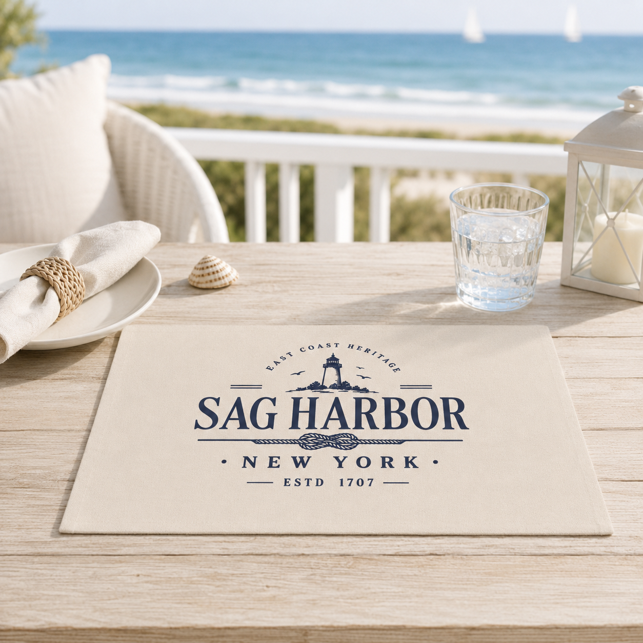 Tischset „Sag Harbor New York“ – maritimes Tischset in Leinen-Optik | 2er-Set Printegy