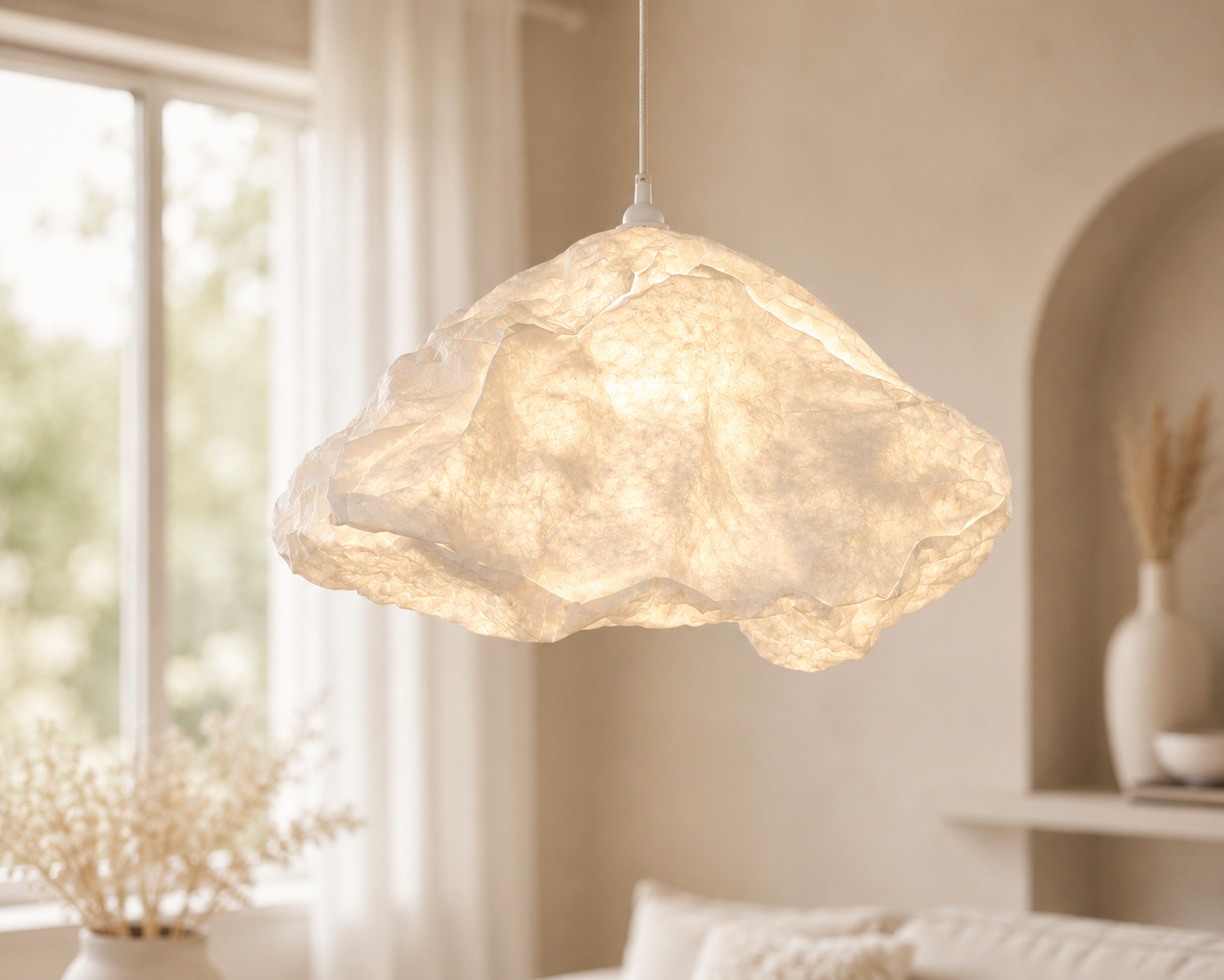 Wolkenlampe aus Papier – großer Lampenschirm in Wolkenform | Sanftes Licht für Kinderzimmer, Wohnzimmer & Flur Roo's Gift Shop