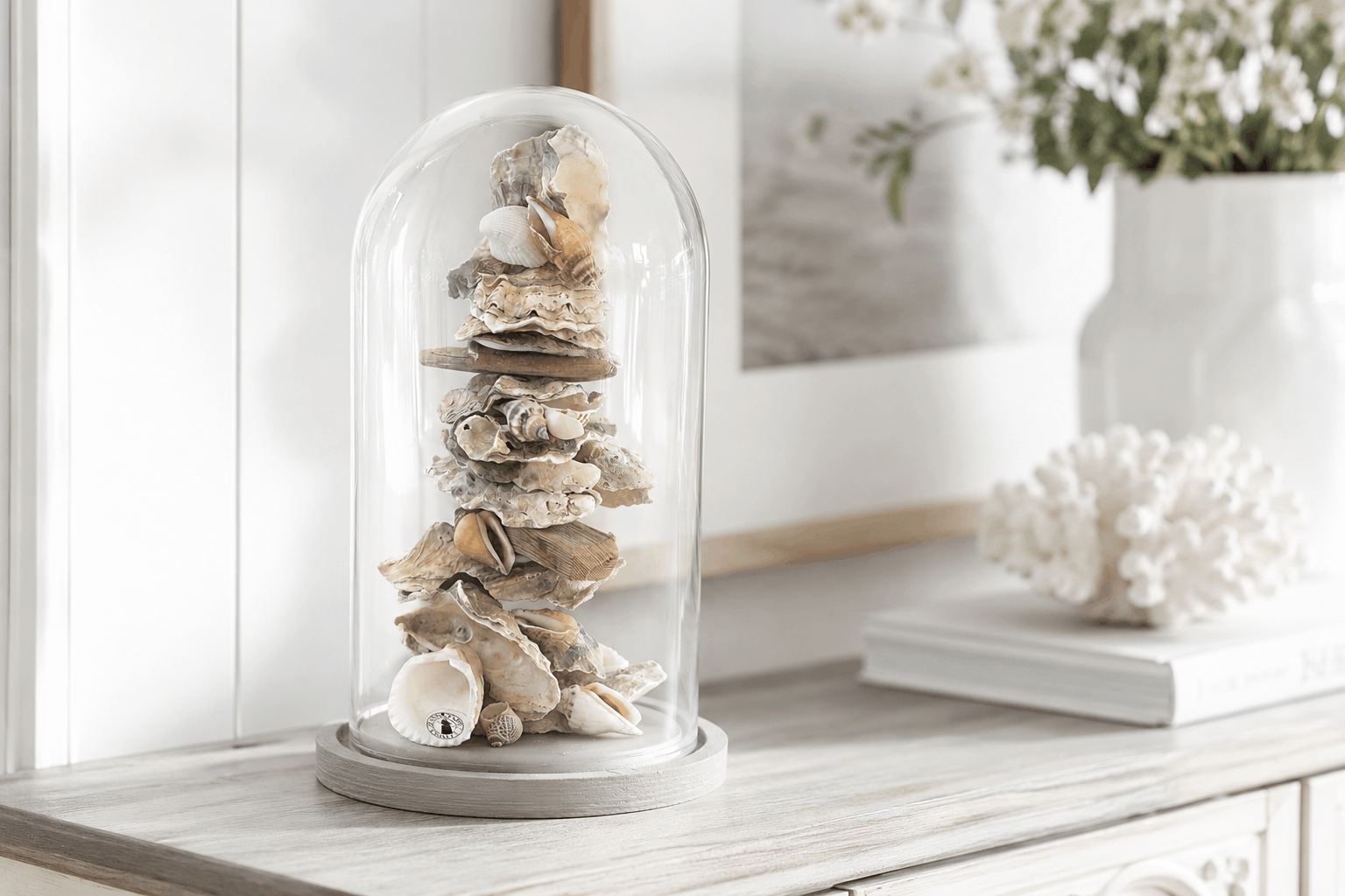 Objekt aus Austern Muscheln | Glas Sturz | Beach House Dekoration Roo's Gift Shop
