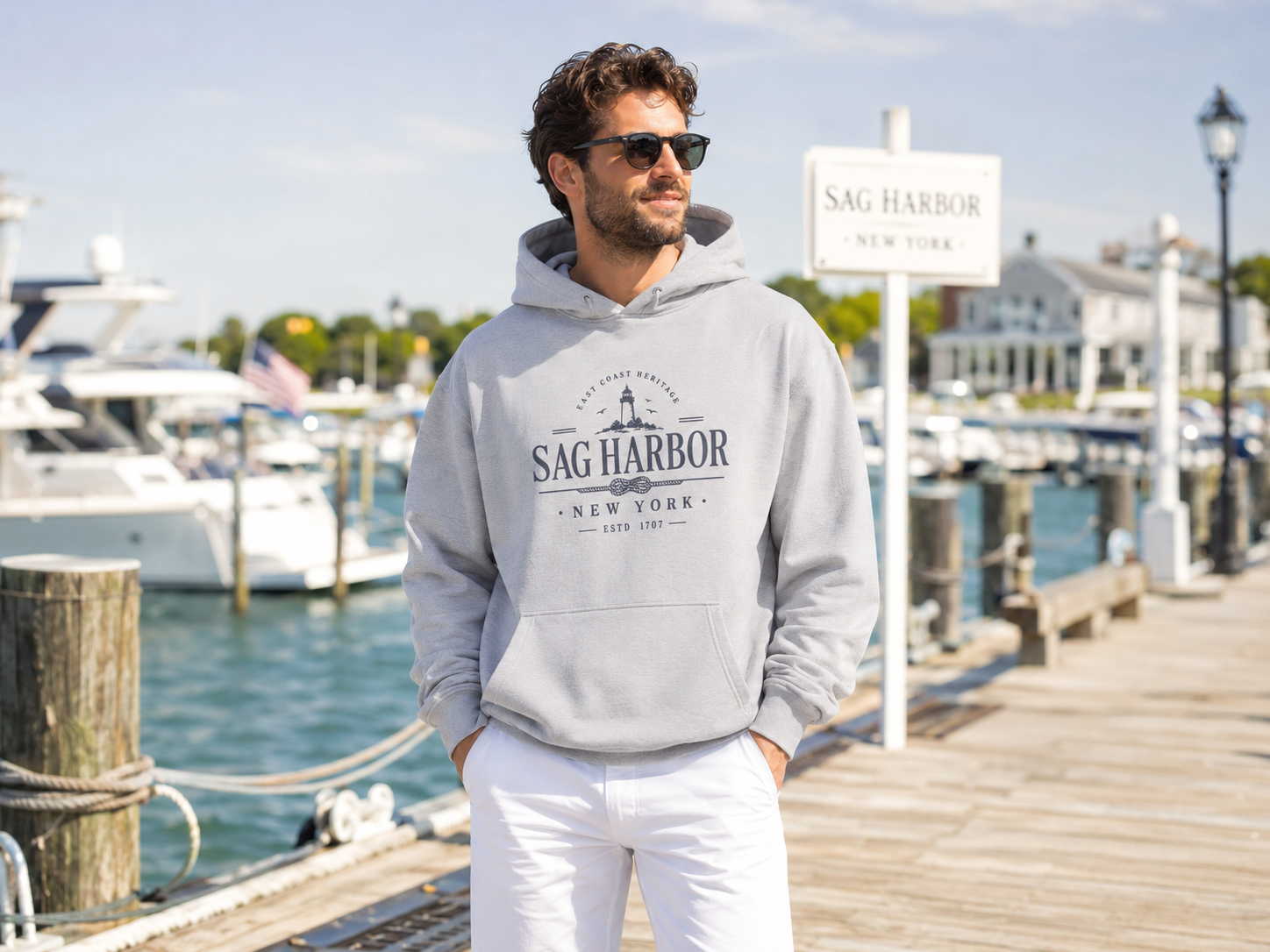 Oversized Hoodie „Sag Harbor“ – lässiger Coastal Look für jeden Tag - Unisex | weiß oder grau Printegy