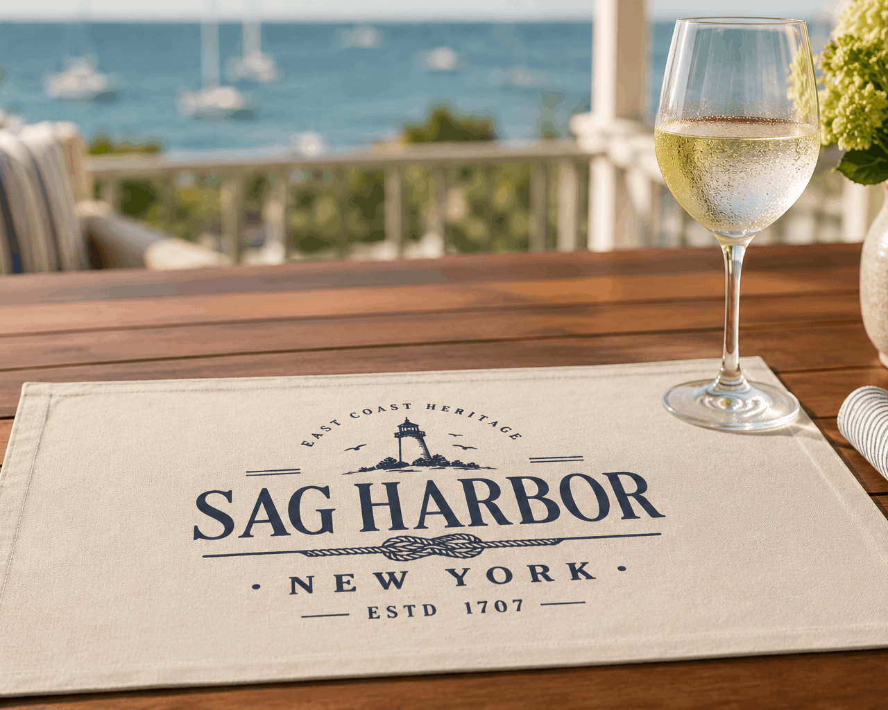 Tischset „Sag Harbor New York“ – maritimes Tischset in Leinen-Optik | 2er-Set Printegy