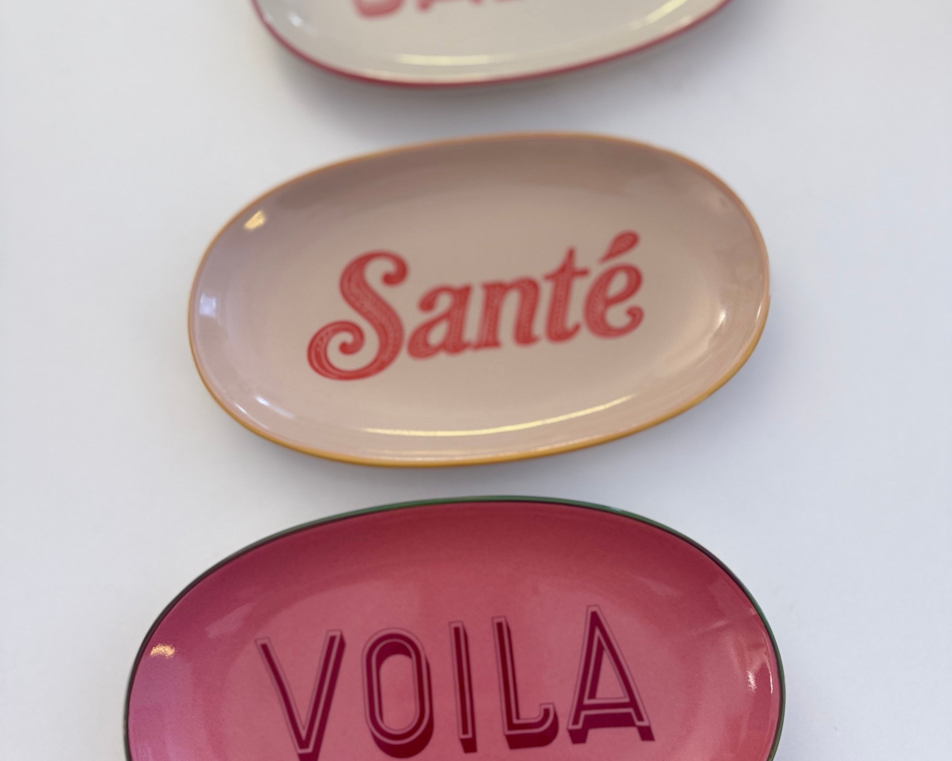 Keramik Schälchen im Retro Look | Santé | Saluti | Voila Creme und rosa Roo's Gift Shop