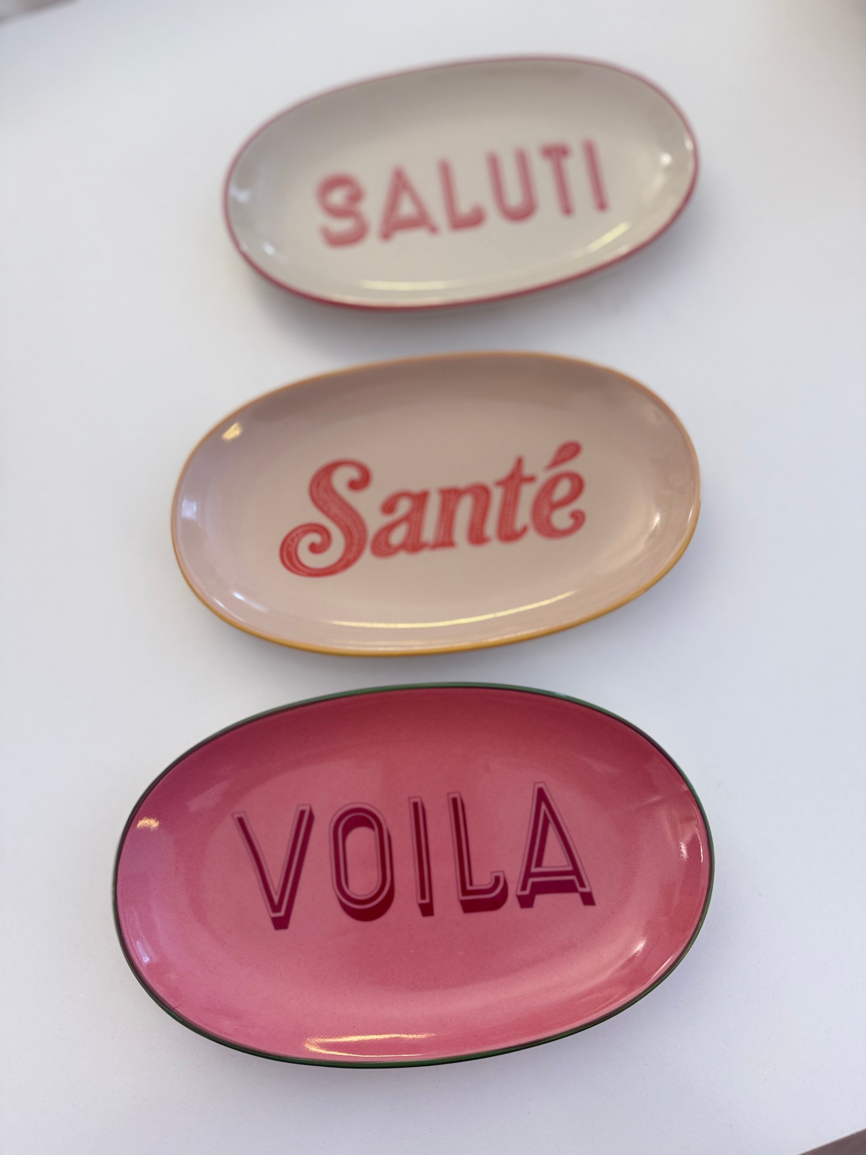 Keramik Schälchen im Retro Look | Santé | Saluti | Voila Creme und rosa Roo's Gift Shop