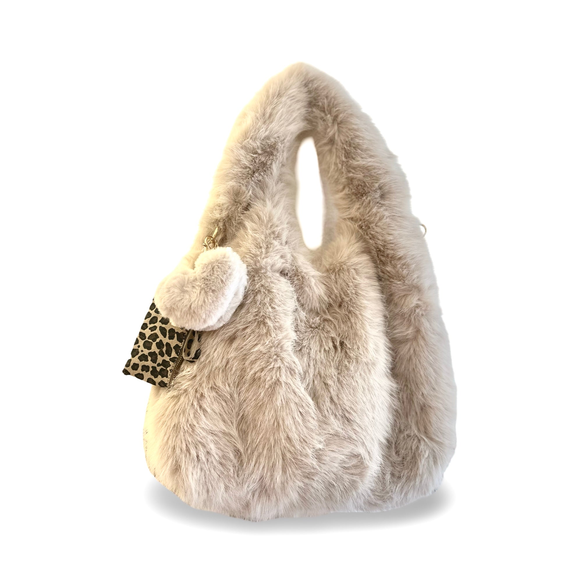 Beige Fell Tasche, Große Hobo Tasche aus Kunstfell Roo's Gift Shop