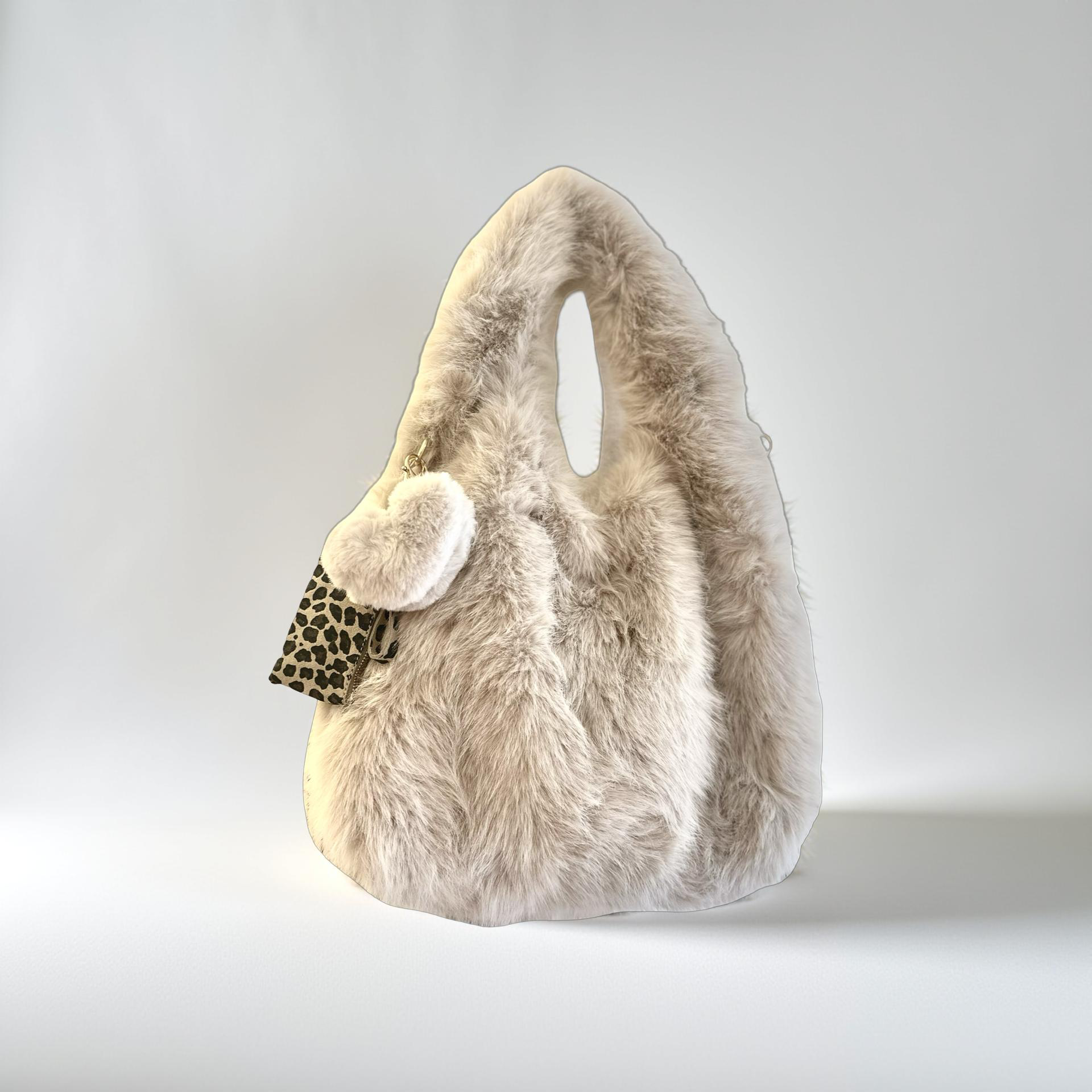 Beige Fell Tasche, Große Hobo Tasche aus Kunstfell Roo's Gift Shop