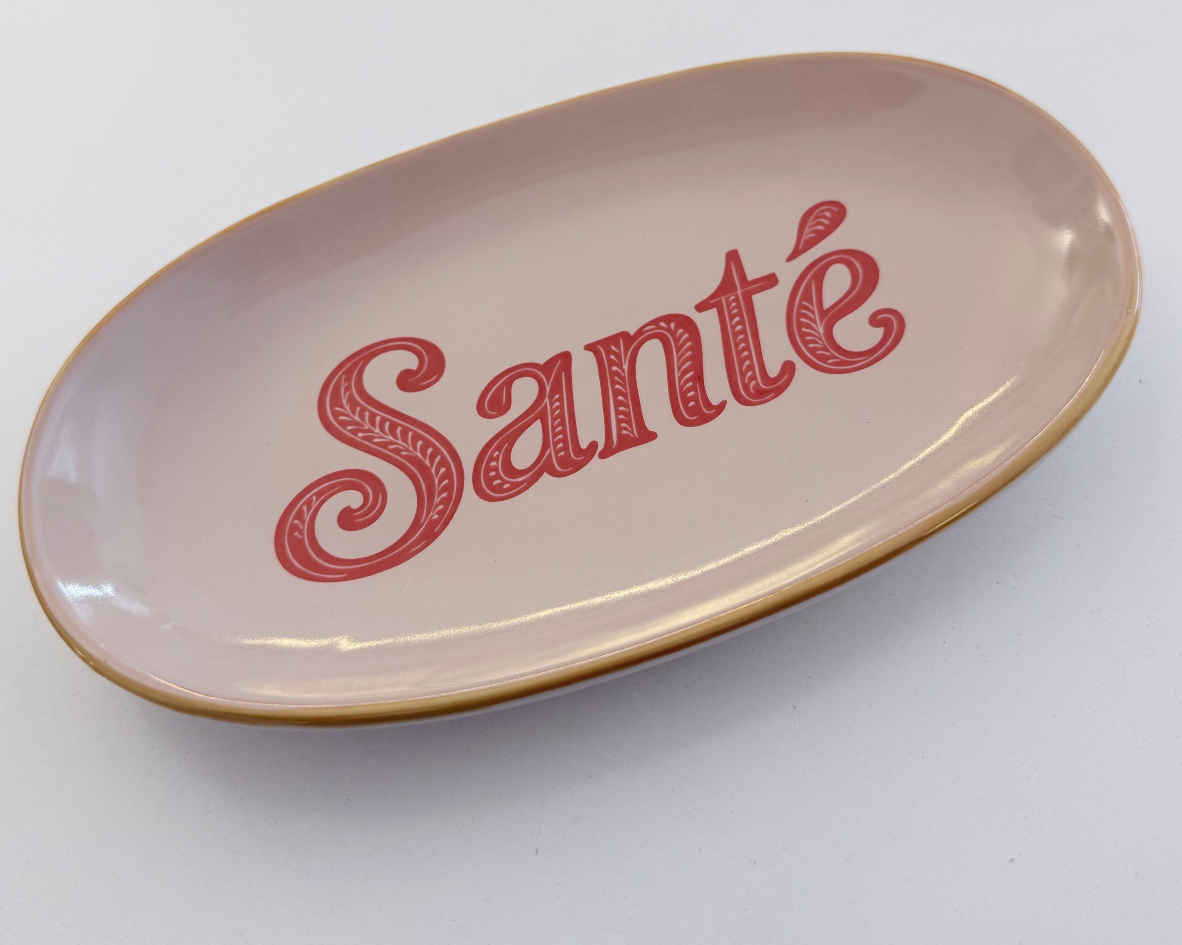 Keramik Schälchen im Retro Look | Santé | Saluti | Voila Creme und rosa Roo's Gift Shop