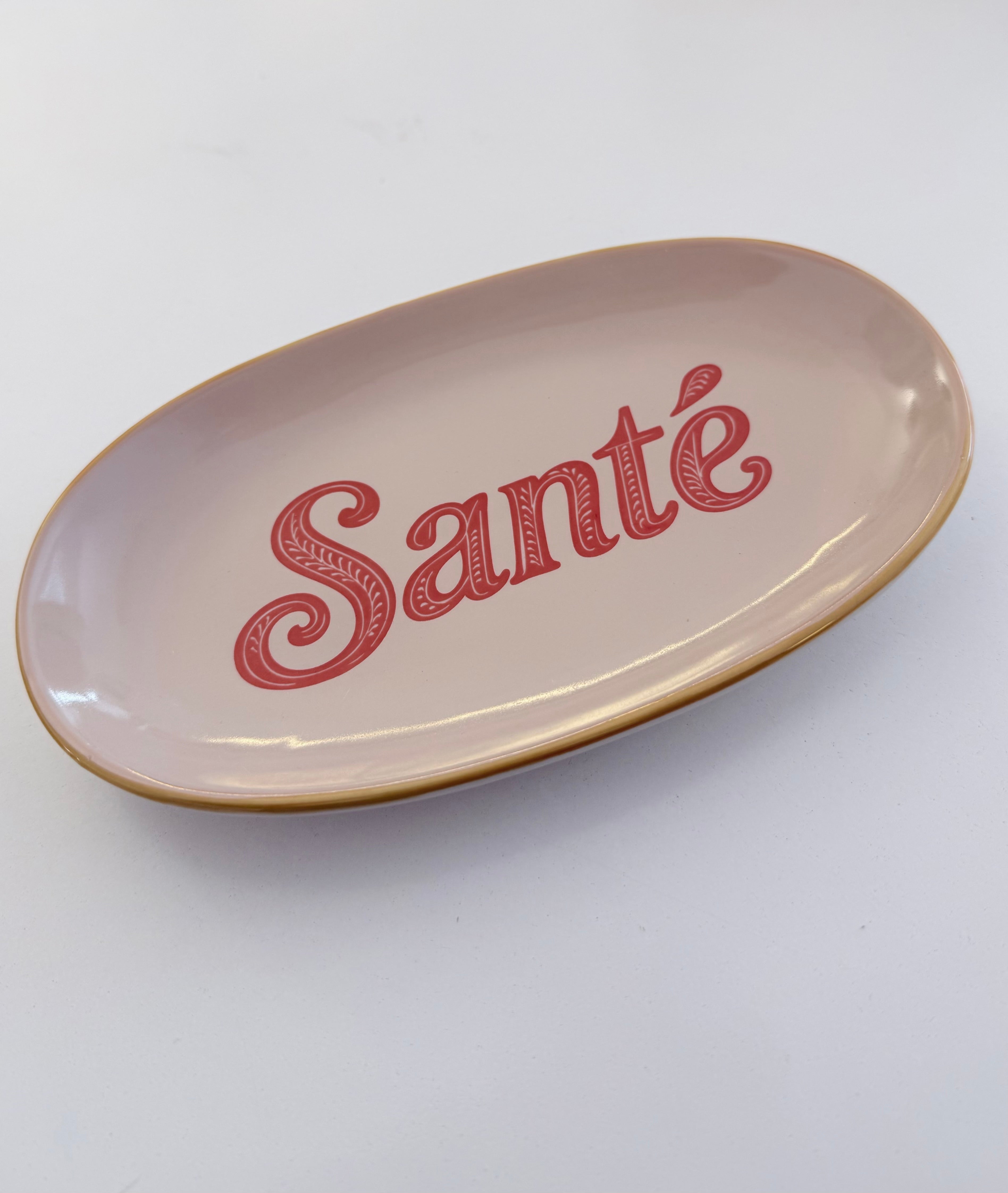 Keramik Schälchen im Retro Look | Santé | Saluti | Voila Creme und rosa Roo's Gift Shop