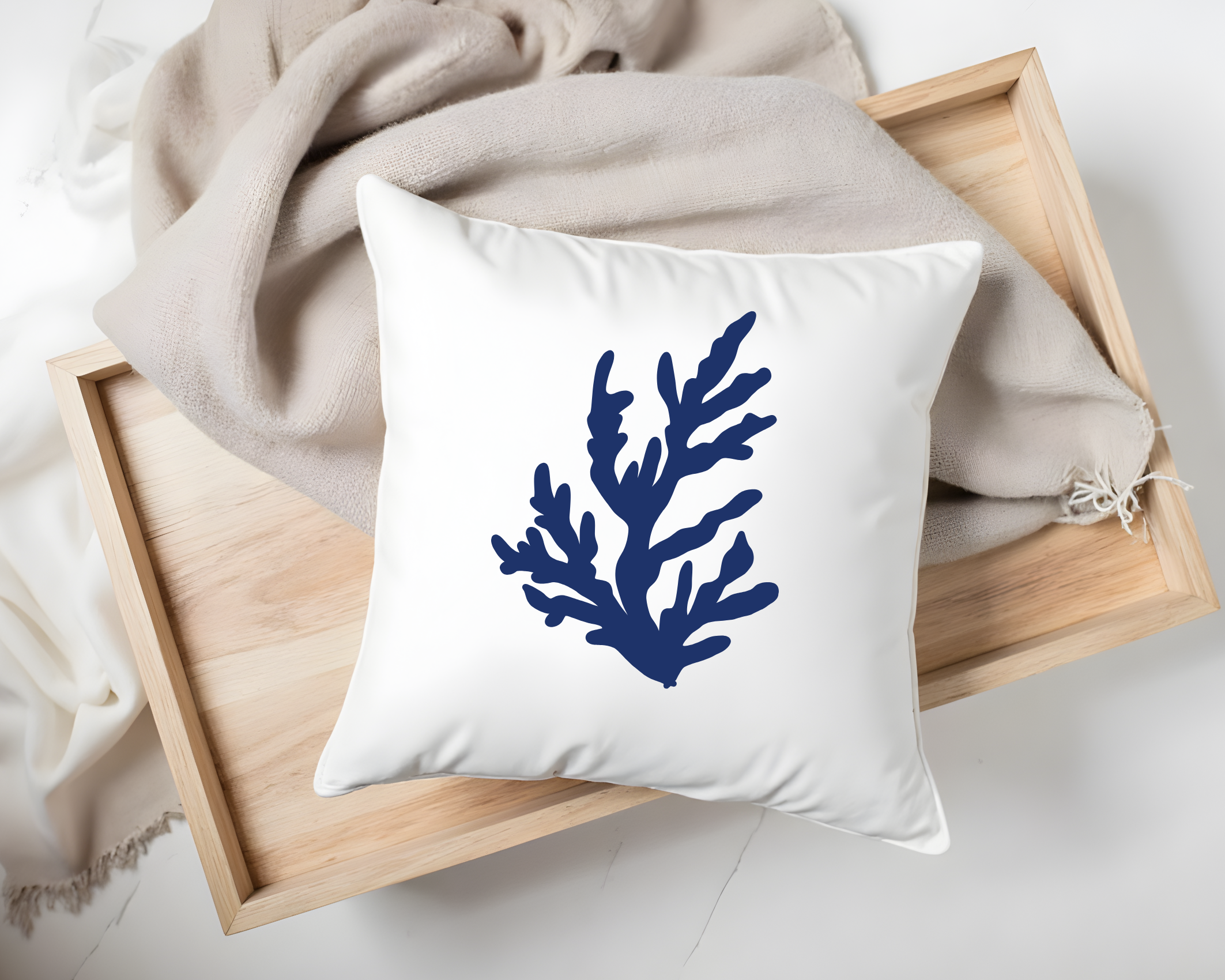 Kissen maritim | Korallen | 40 x 40 cm | mit Füllung | Beach House Style Printegy