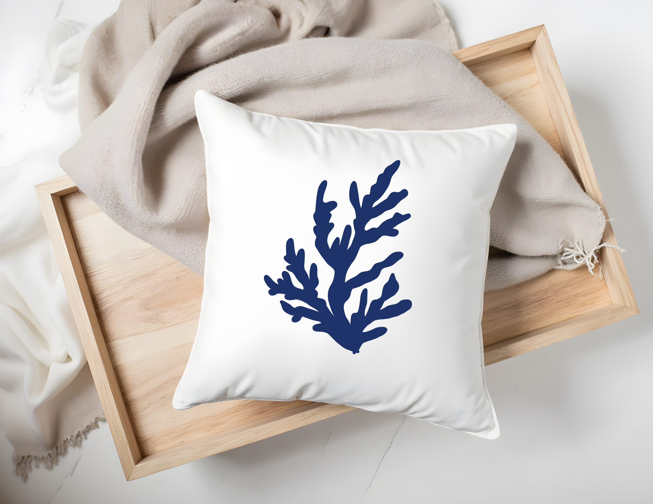 Kissen maritim | Korallen | 40 x 40 cm | mit Füllung | Beach House Style Printegy
