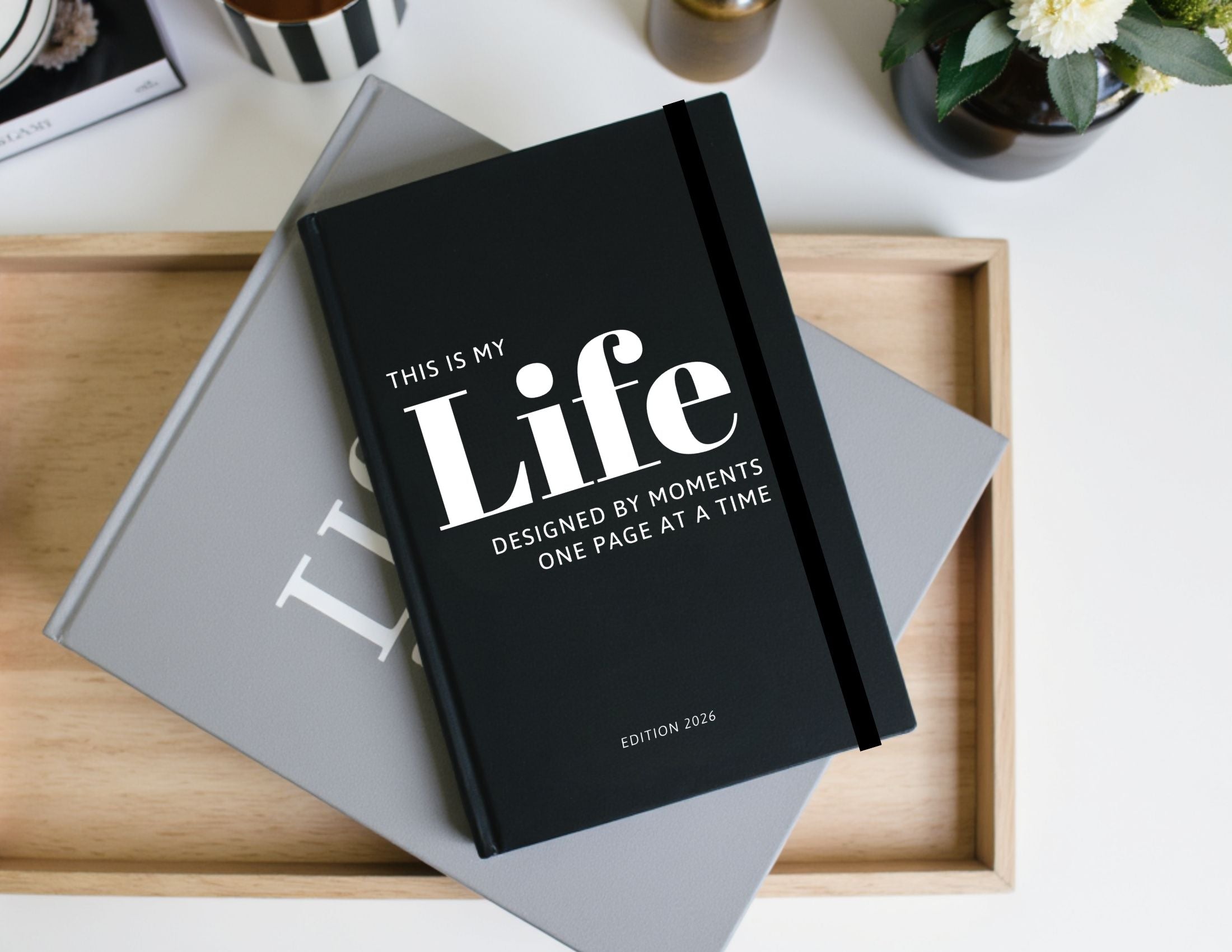 Tagebuch "My Life" | liniertes Notizbuch mit Personalisierung | schwarz oder weiß | Gedanken Notizen Erlebnisse aufschreiben Printegy