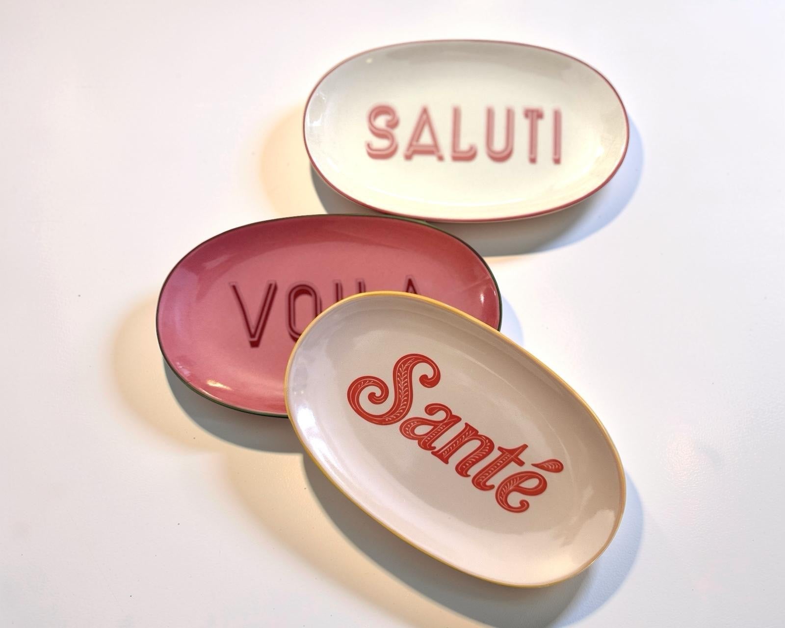 Keramik Schälchen im Retro Look | Santé | Saluti | Voila Creme und rosa Roo's Gift Shop