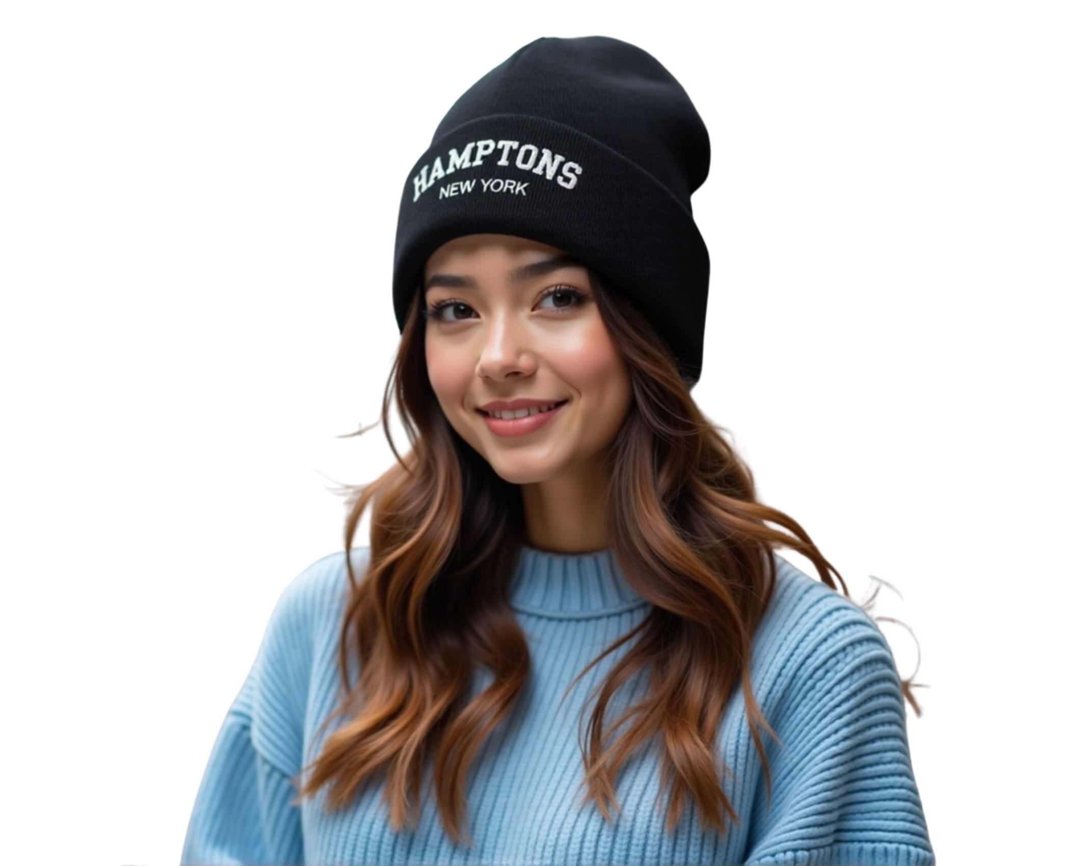 Umgeschlagene Beanie | bestickte Strickmütze Hamptons New York | in schwarz, blau, grau Roo's Gift Shop