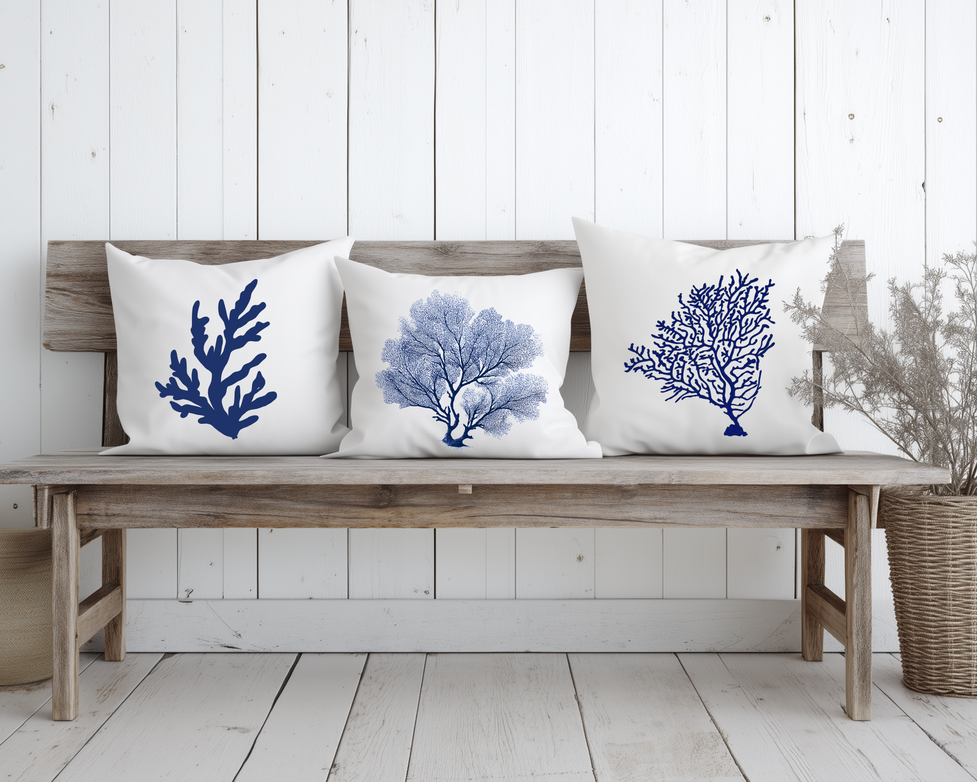 Kissen maritim | Korallen | 40 x 40 cm | mit Füllung | Beach House Style Printegy