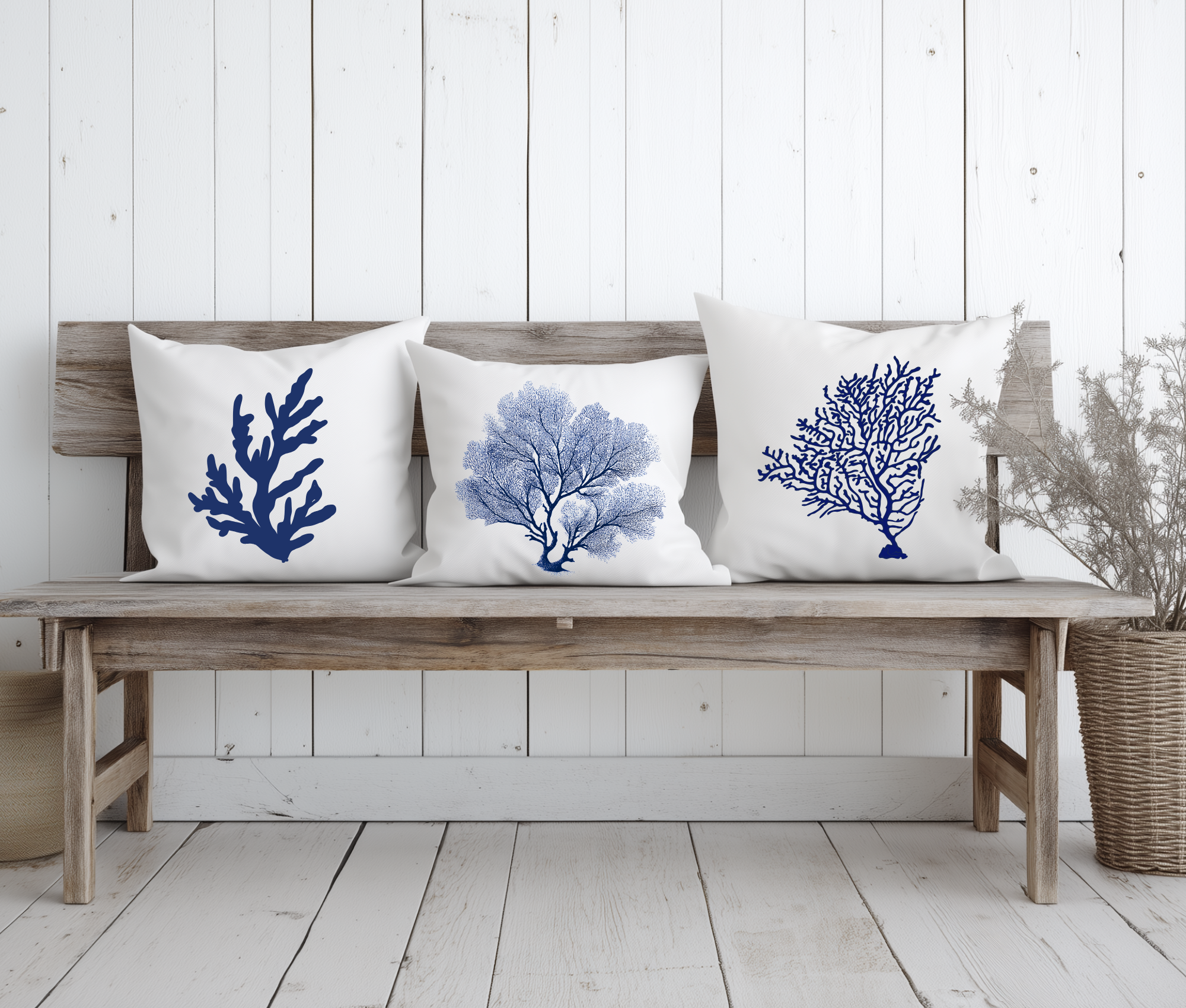 Kissen maritim | Korallen | 40 x 40 cm | mit Füllung | Beach House Style Printegy