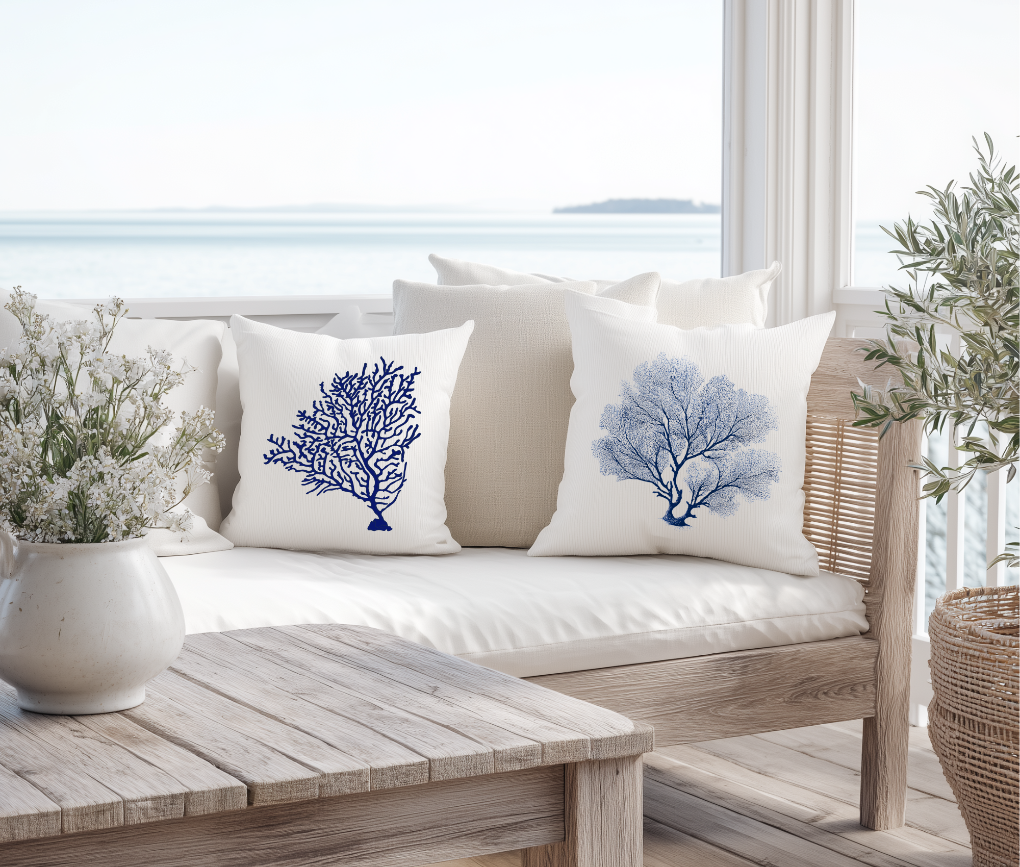 Kissen maritim | Korallen | 40 x 40 cm | mit Füllung | Beach House Style Printegy