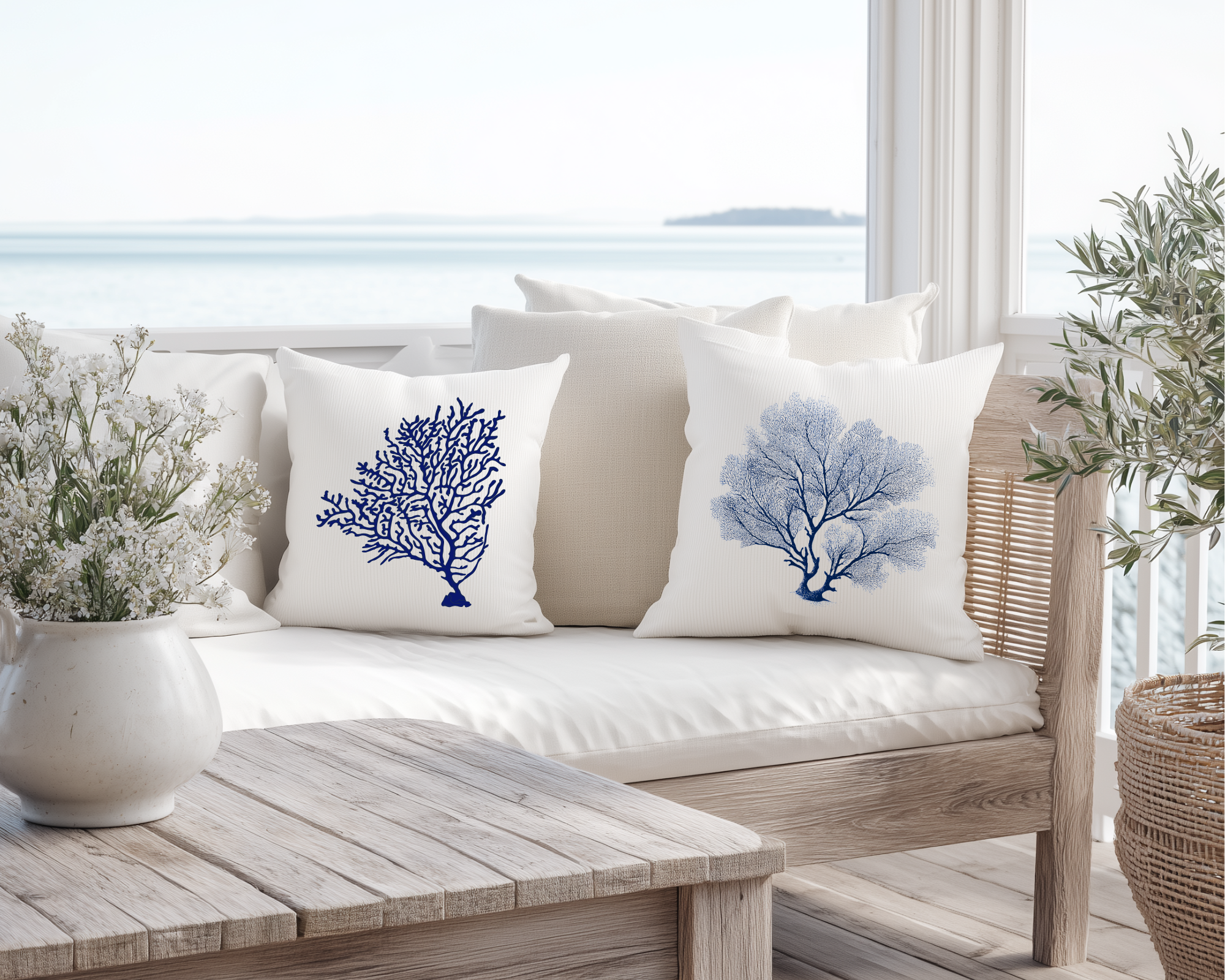 Kissen maritim | Korallen | 40 x 40 cm | mit Füllung | Beach House Style Printegy
