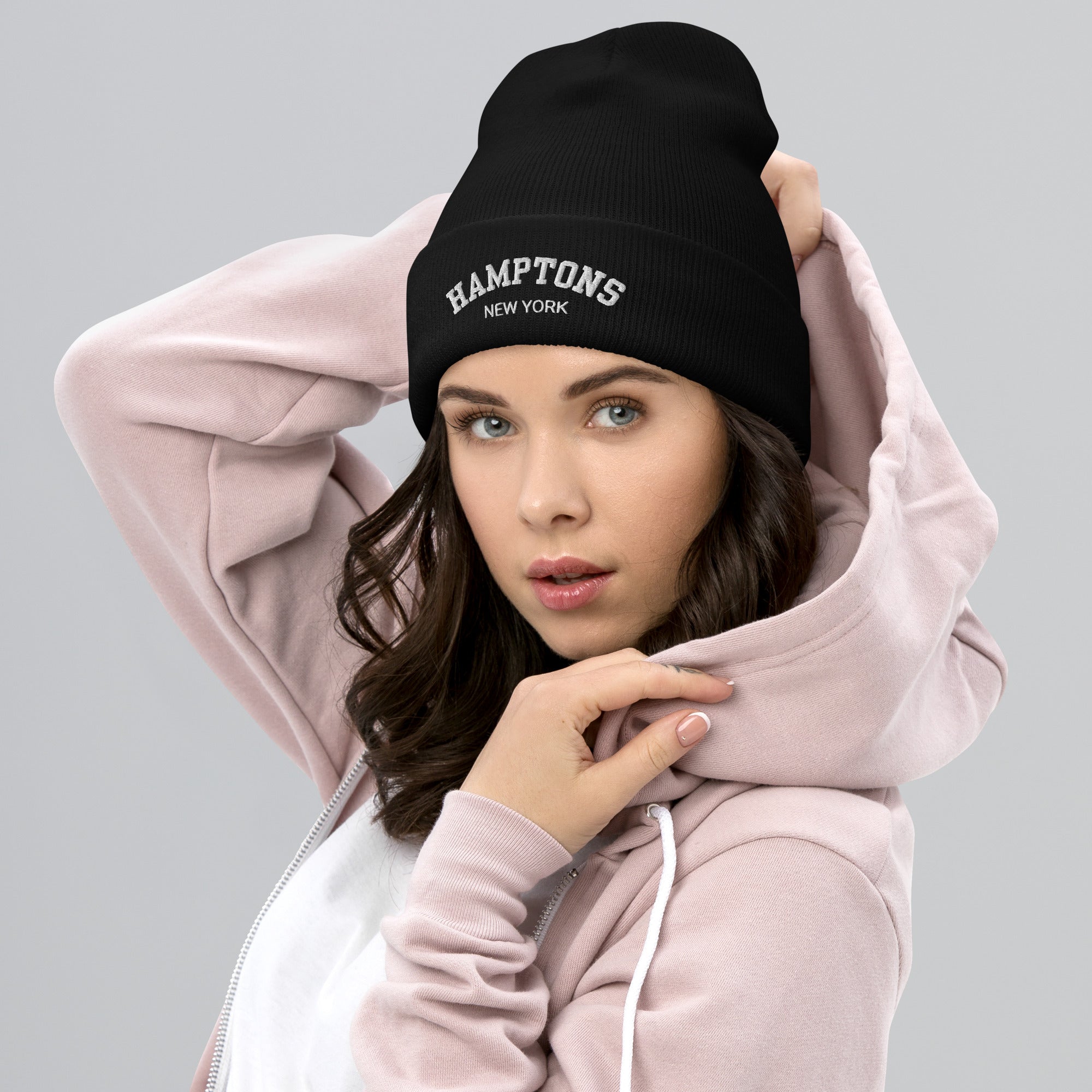 Umgeschlagene Beanie | bestickte Strickmütze Hamptons New York | in schwarz, blau, grau Roo's Gift Shop