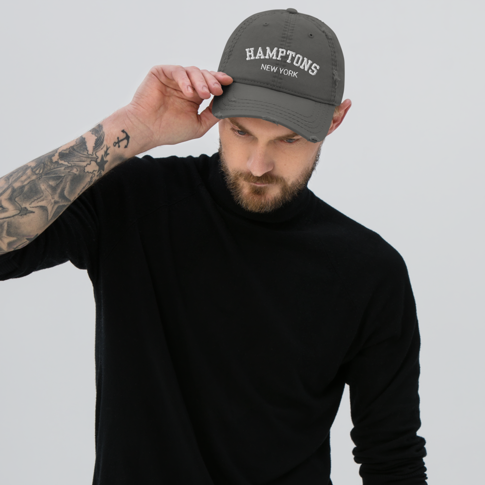 Basecap bestickt im used Look | Hamptons New York | unisex | in blau oder grau Roo's Gift Shop