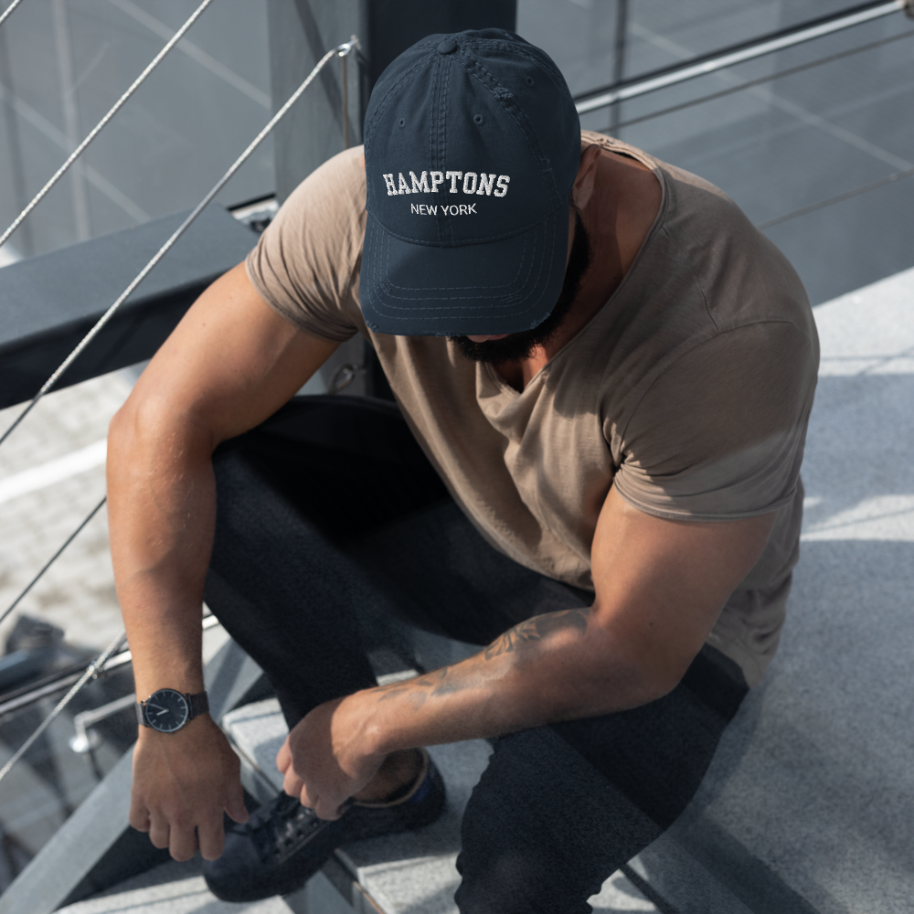 Basecap bestickt im used Look | Hamptons New York | unisex | in blau oder grau Roo's Gift Shop