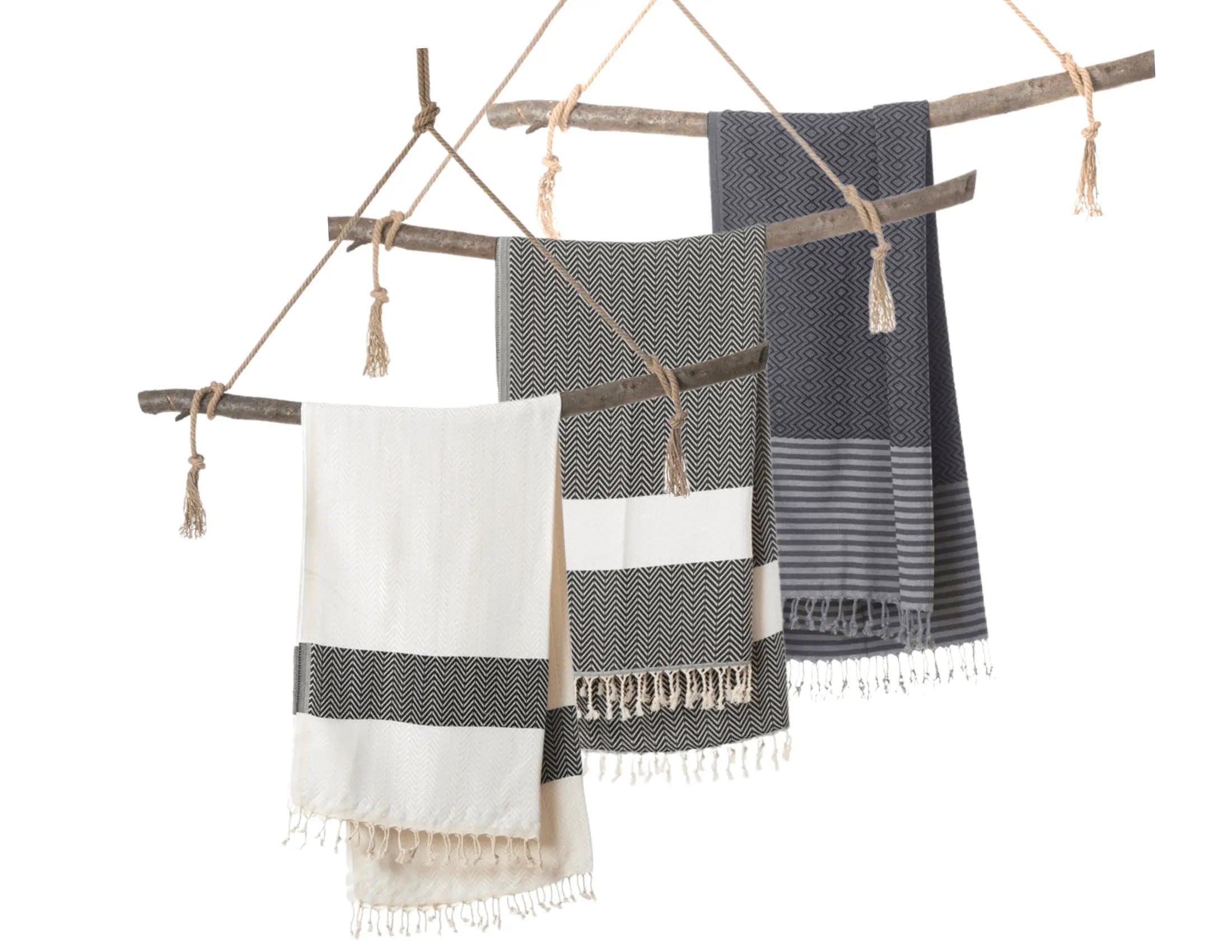 Hamamtuch | Handtuch | beige, grau und schwarz - Roo's Gift Shop