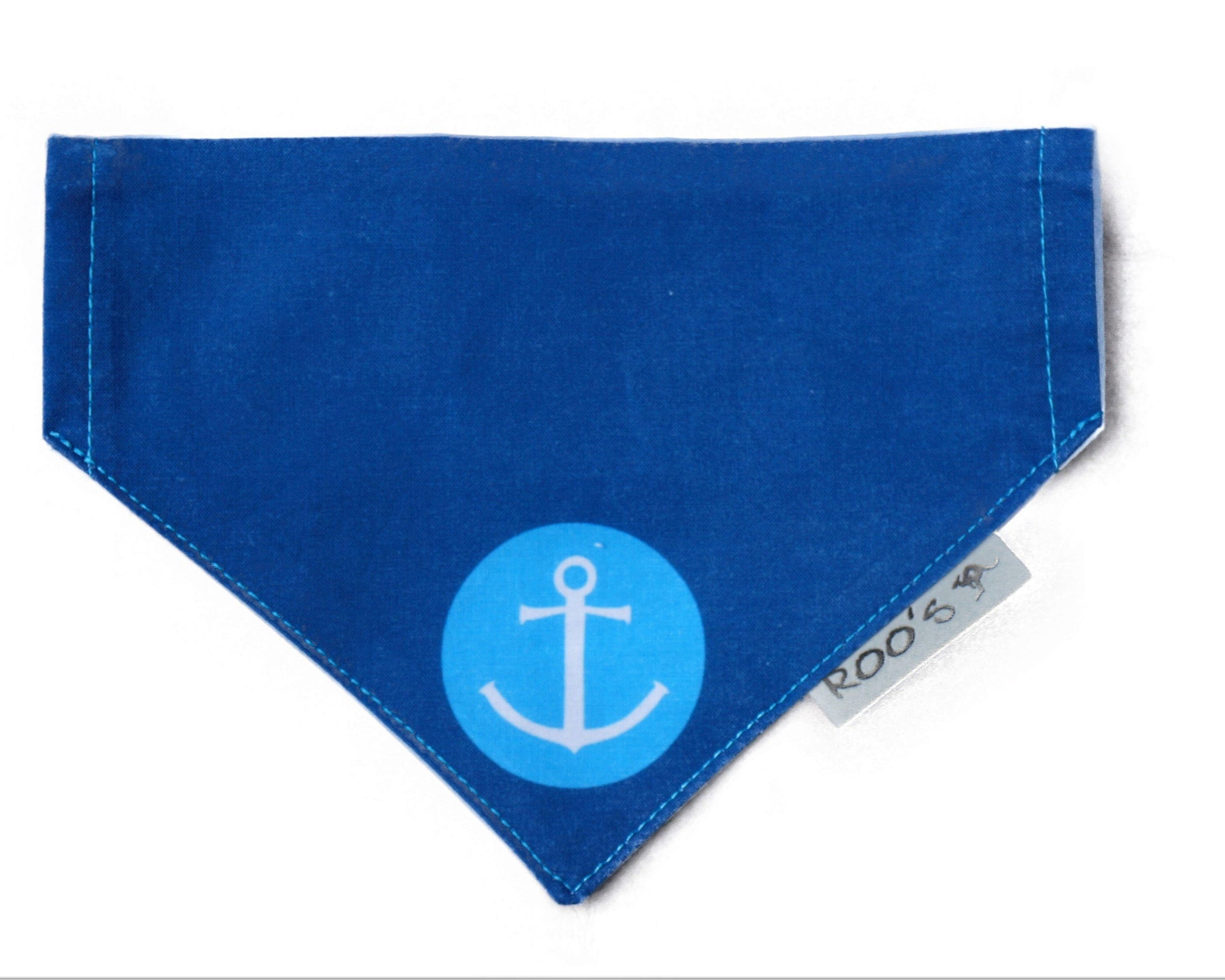 Maritimes Hundehalstuch mit Anker | dunkelblau mit türkis | Hunde Bandana aus Baumwolle | wird am Halsband befestigt