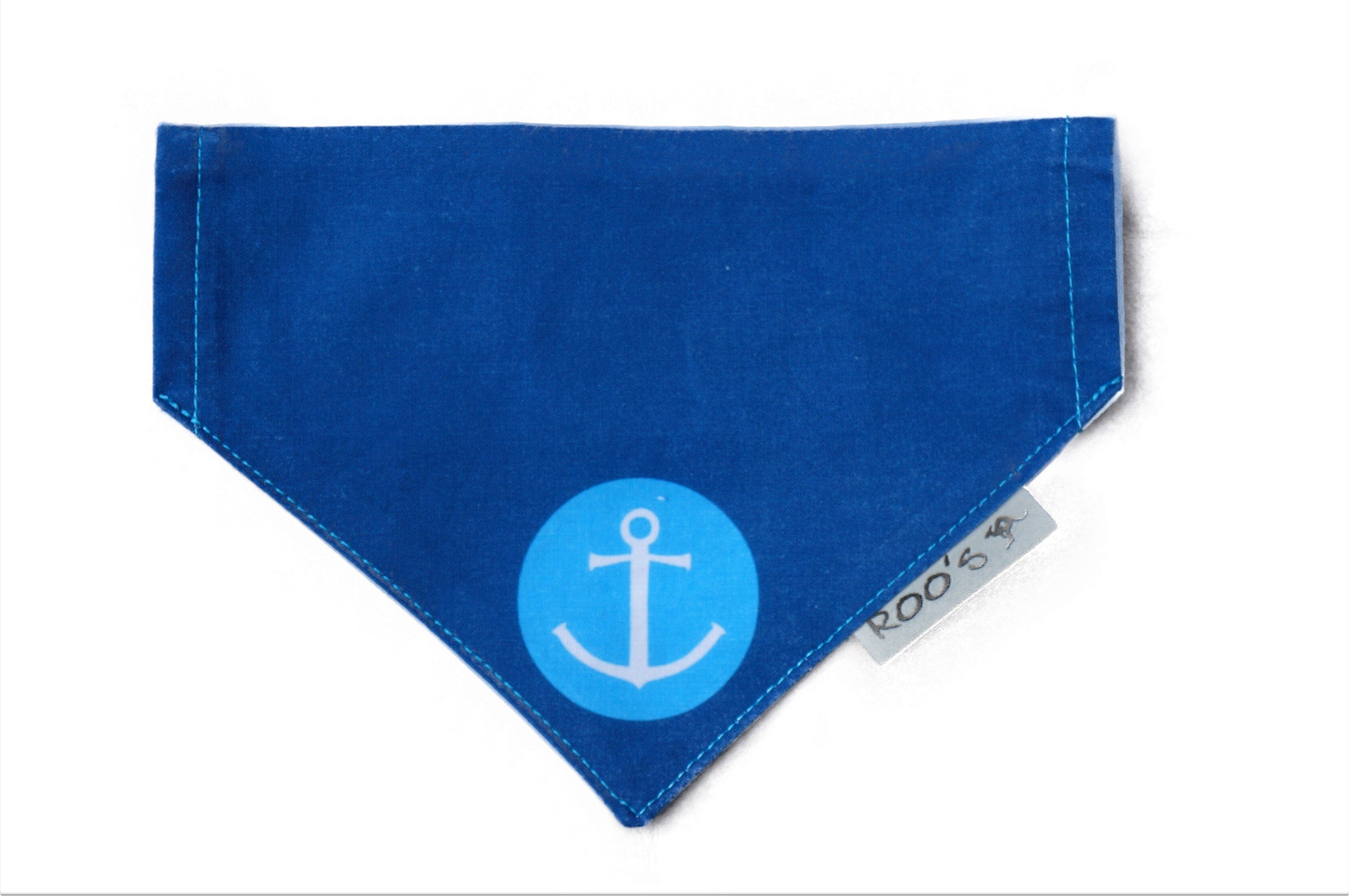 Maritimes Hundehalstuch mit Anker | dunkelblau mit türkis | Hunde Bandana aus Baumwolle | wird am Halsband befestigt