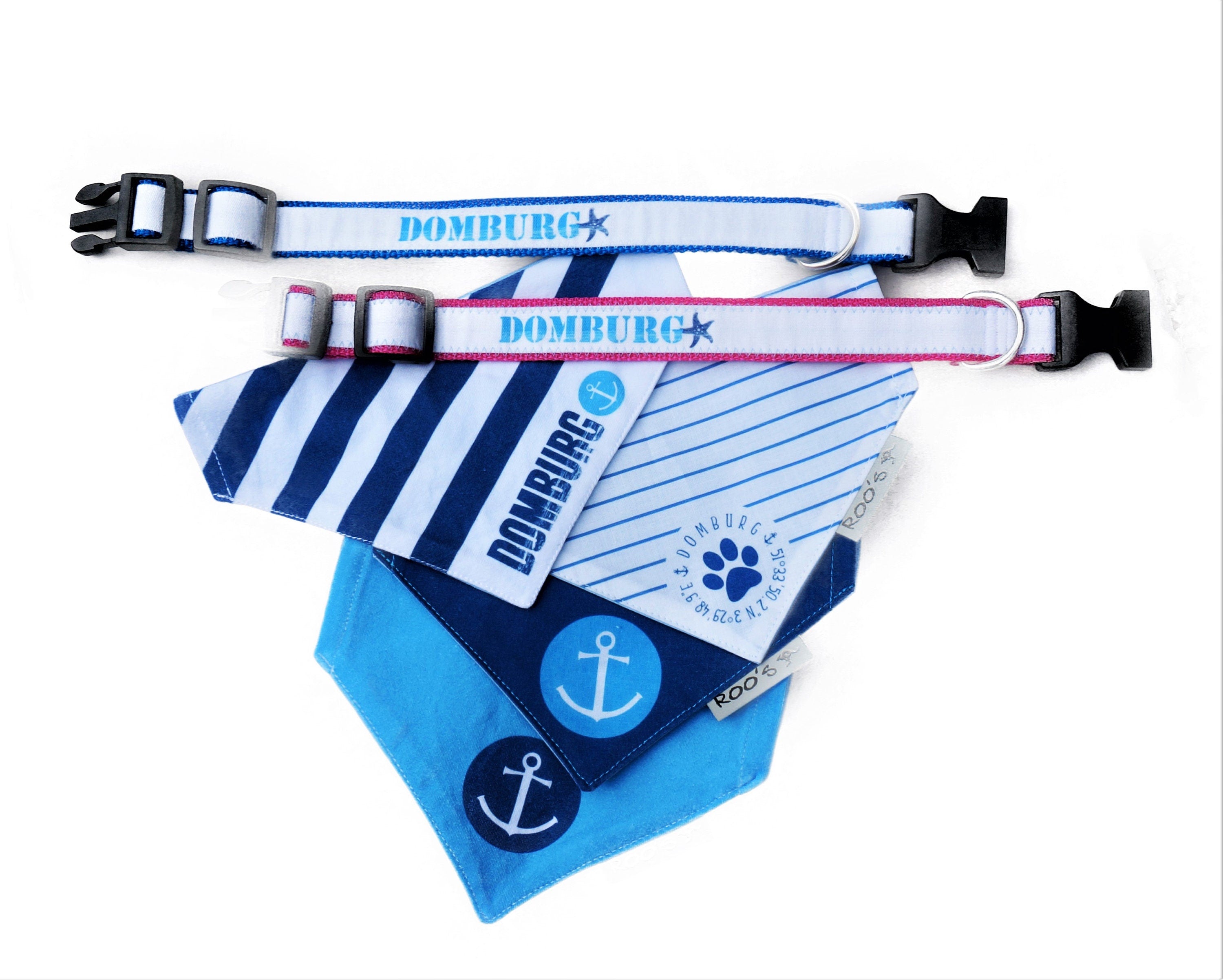 Maritimes Hundehalstuch mit Anker | dunkelblau mit türkis | Hunde Bandana aus Baumwolle | wird am Halsband befestigt
