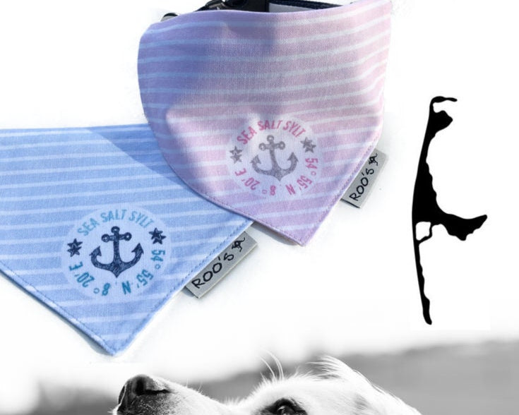 Maritimes Hundehalstuch "Sylt" | hellblau oder rosa | Hunde Bandana aus Baumwolle | wird am Halsband befestigt