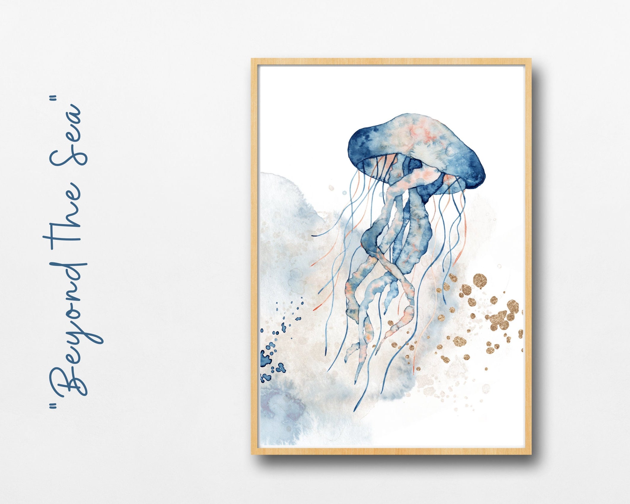 Geburtsposter im 3er-Set | Taufgeschenk | Maritim | Unterwasser | Buchstabe | Aquarell | Tierbild | Bild fürs Baby Kinderzimmer | blau gold