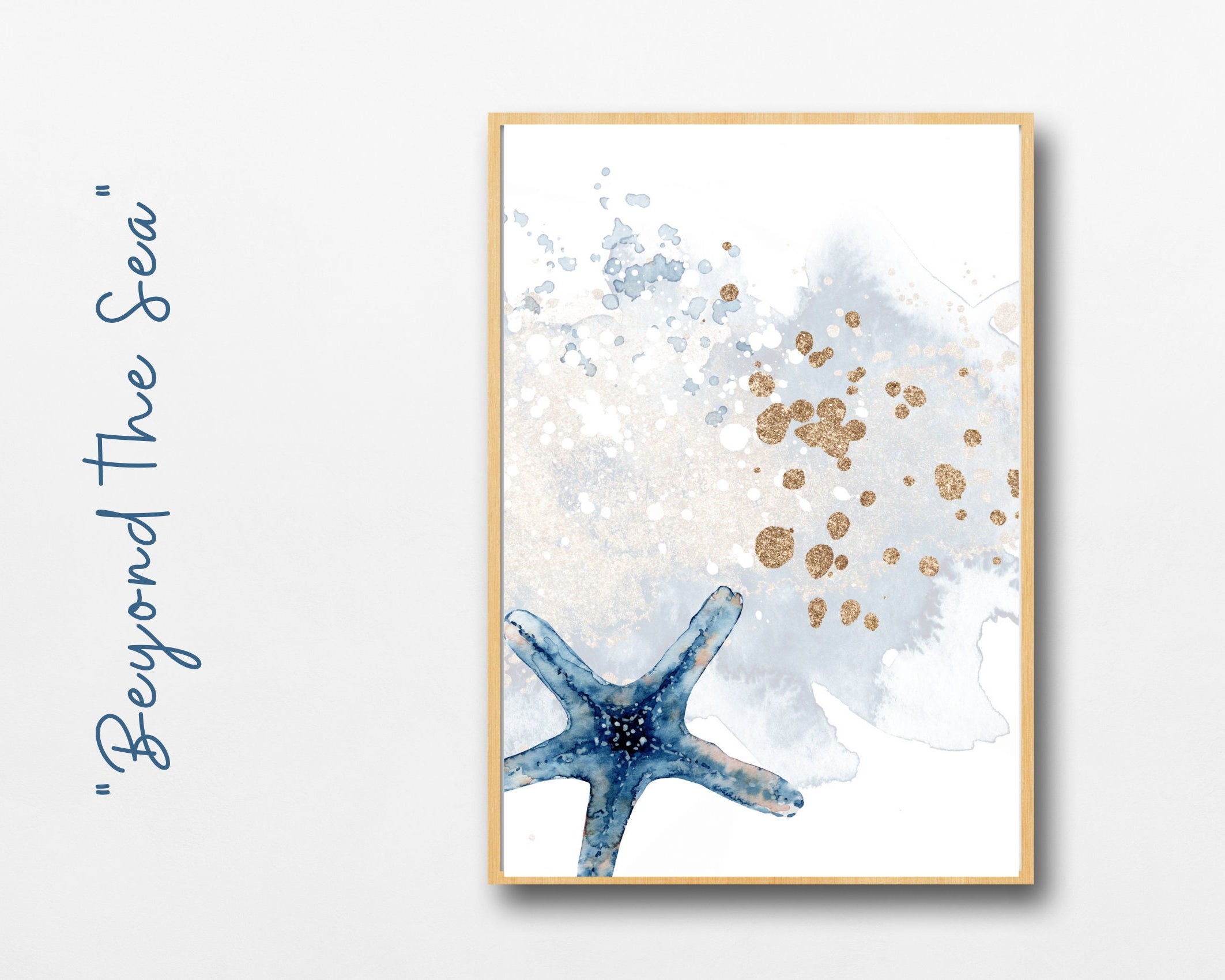 Geburtsposter im 3er-Set | Taufgeschenk | Maritim | Unterwasser | Buchstabe | Aquarell | Tierbild | Bild fürs Baby Kinderzimmer | blau gold