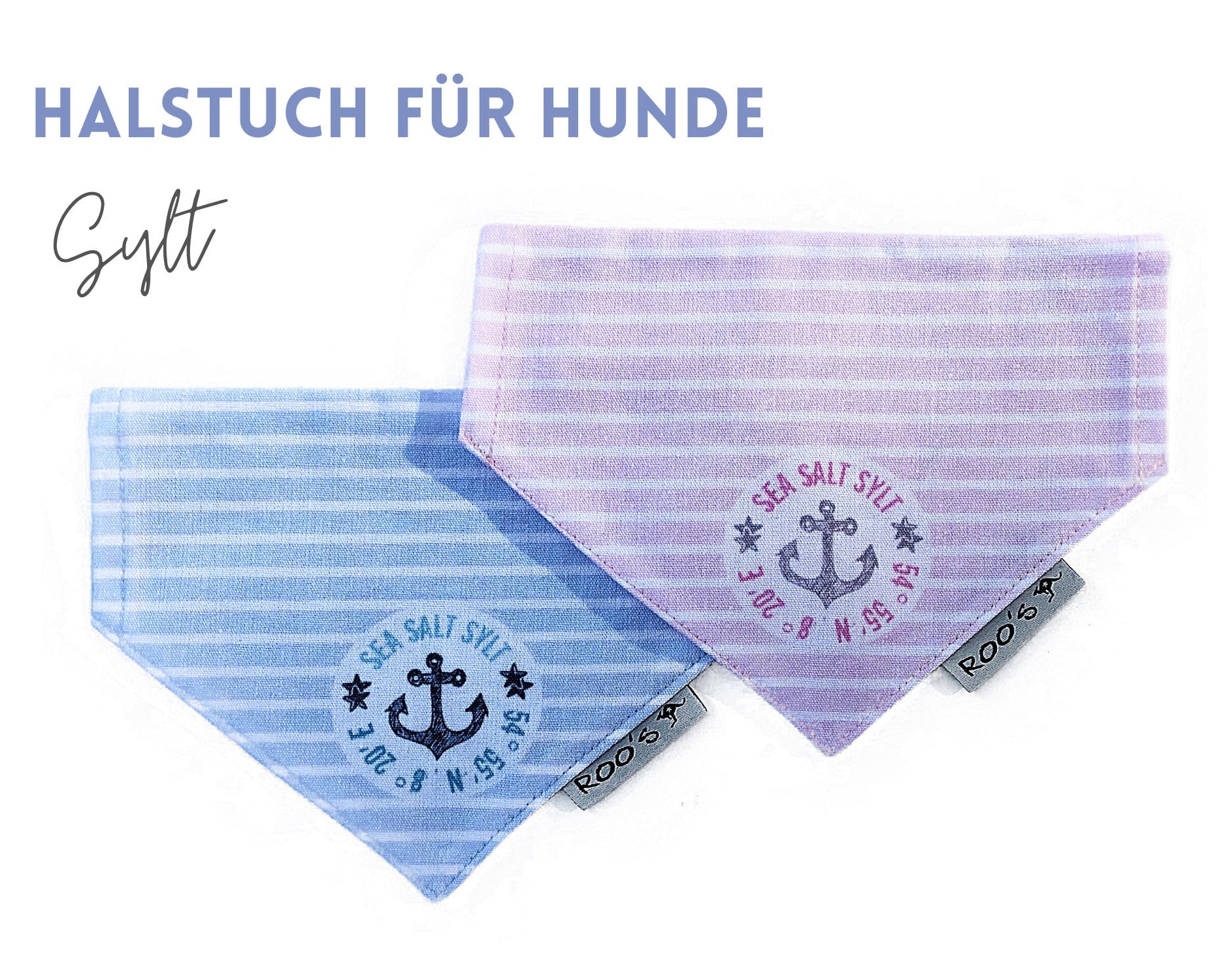 Maritimes Hundehalstuch "Sylt" | hellblau oder rosa | Hunde Bandana aus Baumwolle | wird am Halsband befestigt