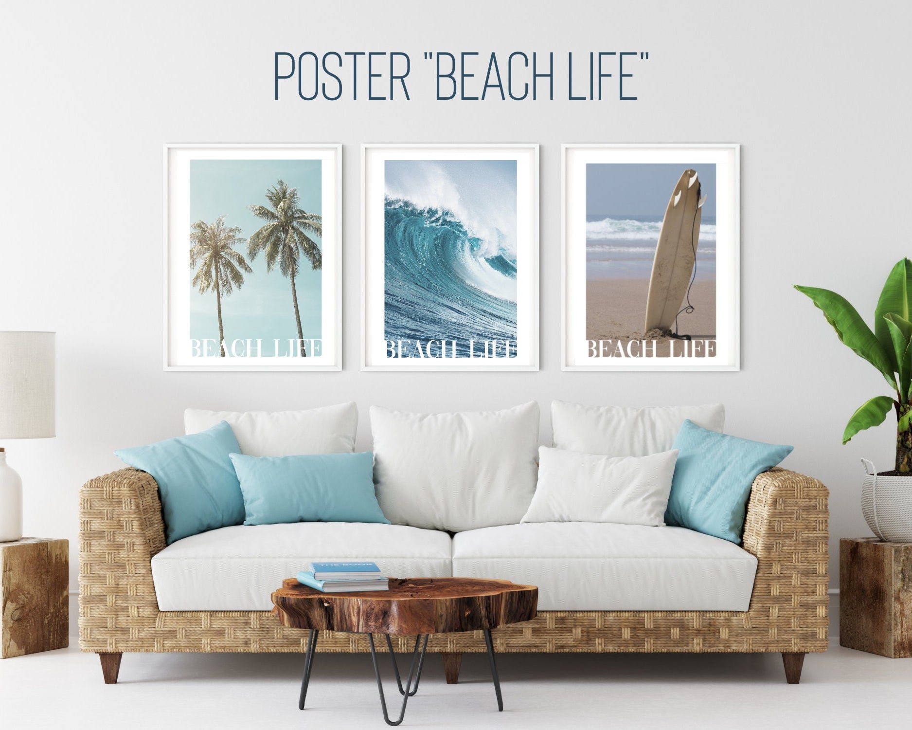 Beach Poster | Beach Life | Sommer | Welle | Meer | Surfbrett | Palmen | maritim | Surfer | Taucher | Bilder | Wand Deko